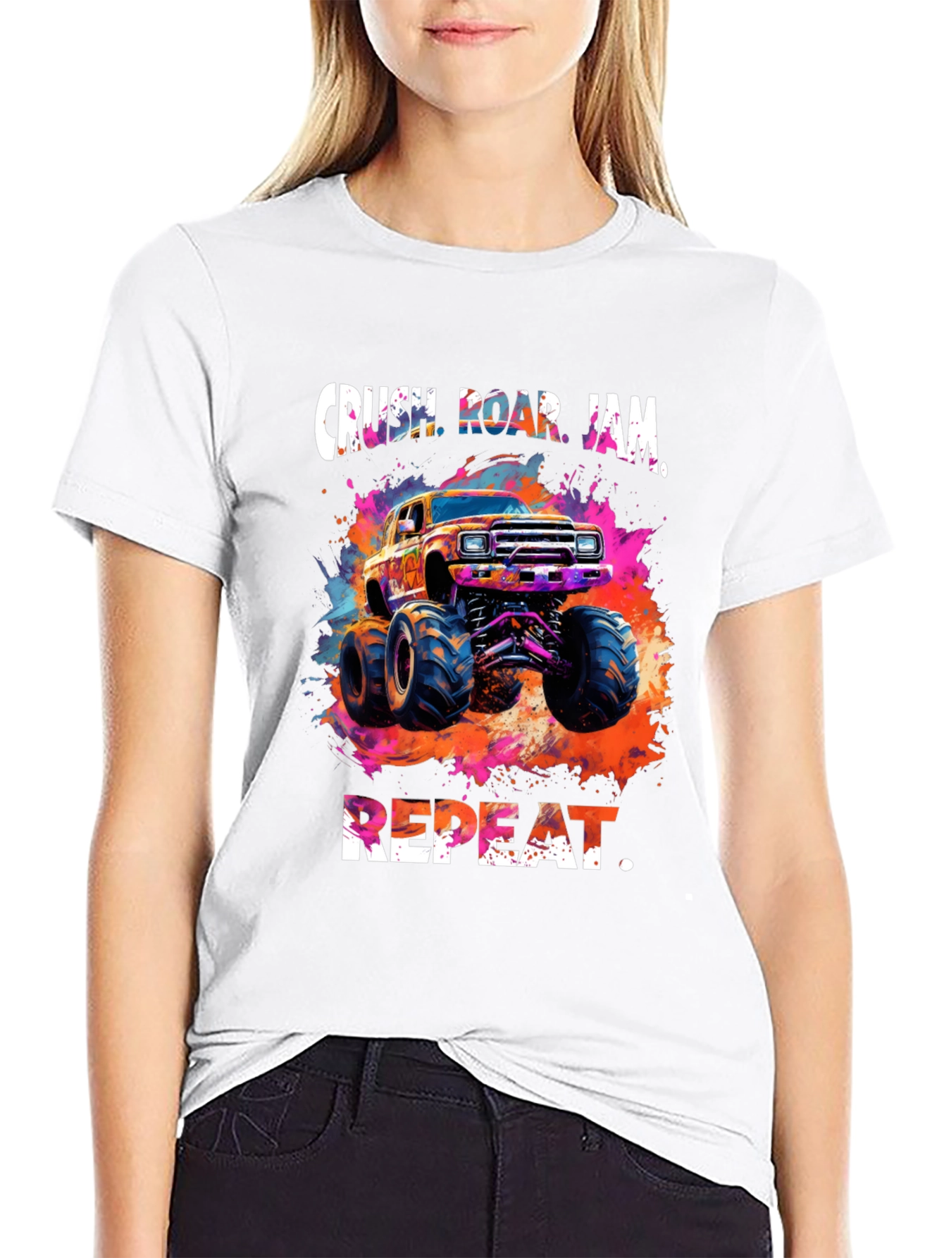 Crush Roar Jam Repeat Monster Truck T-Shirt