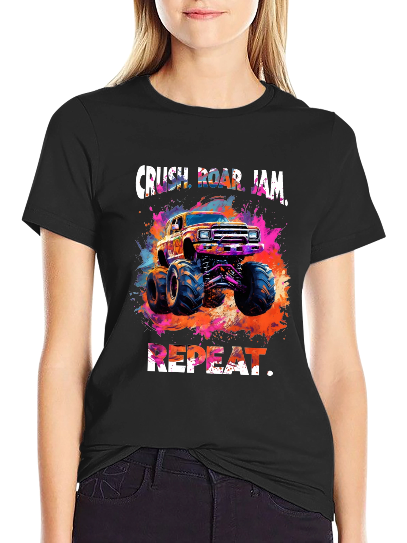 Crush Roar Jam Repeat Monster Truck T-Shirt