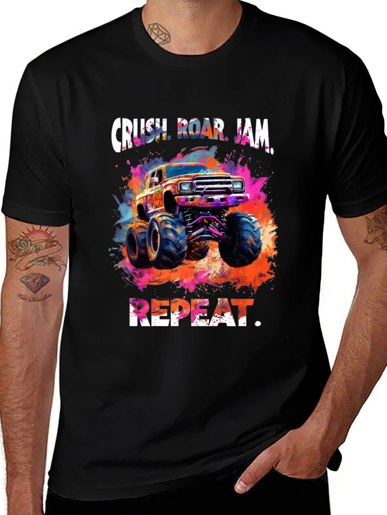 Crush Roar Jam Repeat Monster Truck T-Shirt