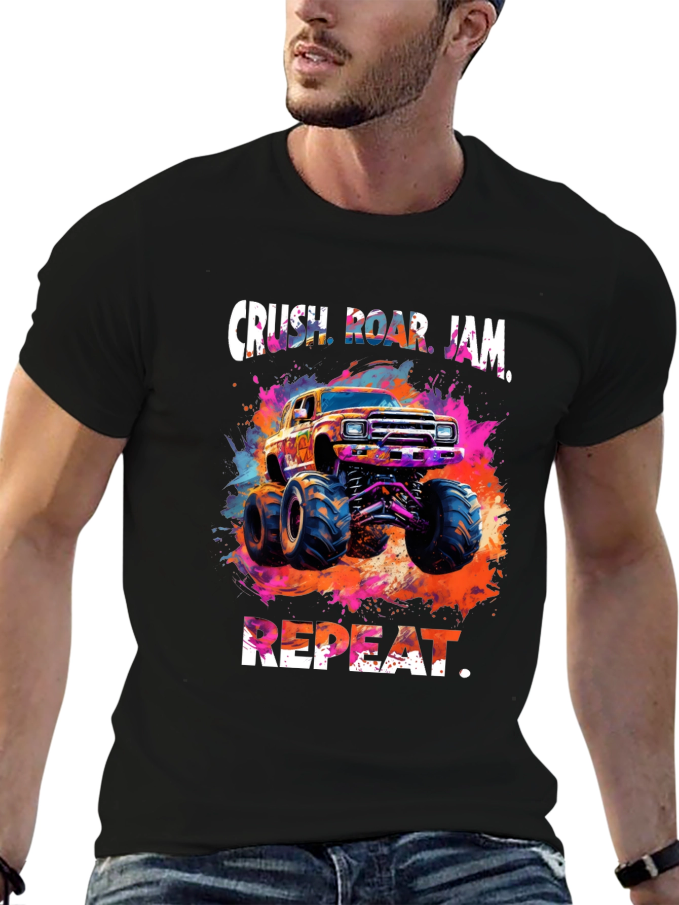 Crush Roar Jam Repeat Monster Truck T-Shirt