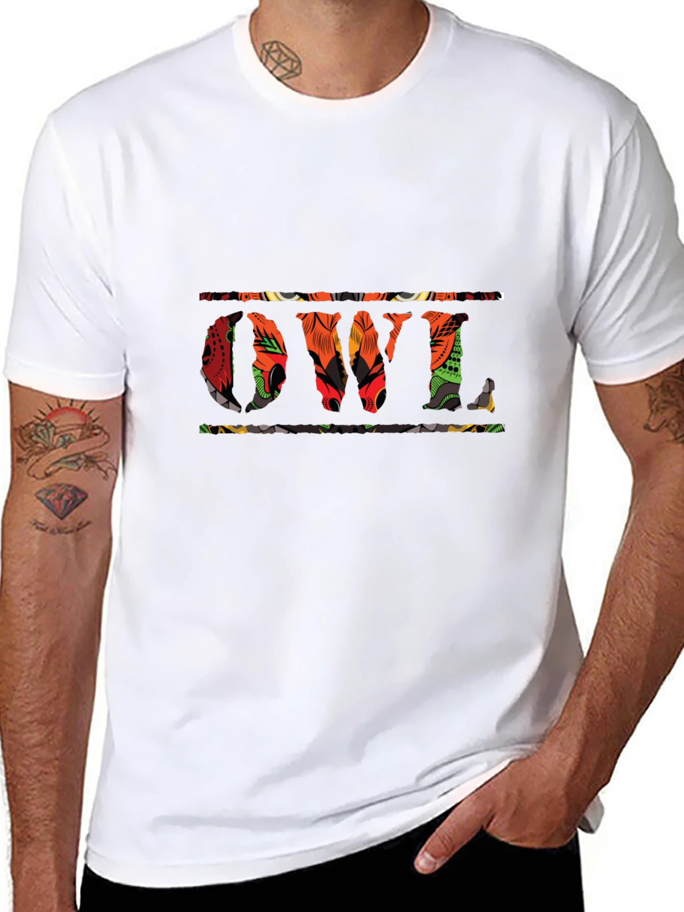Owl Patterned Black T-Shirt