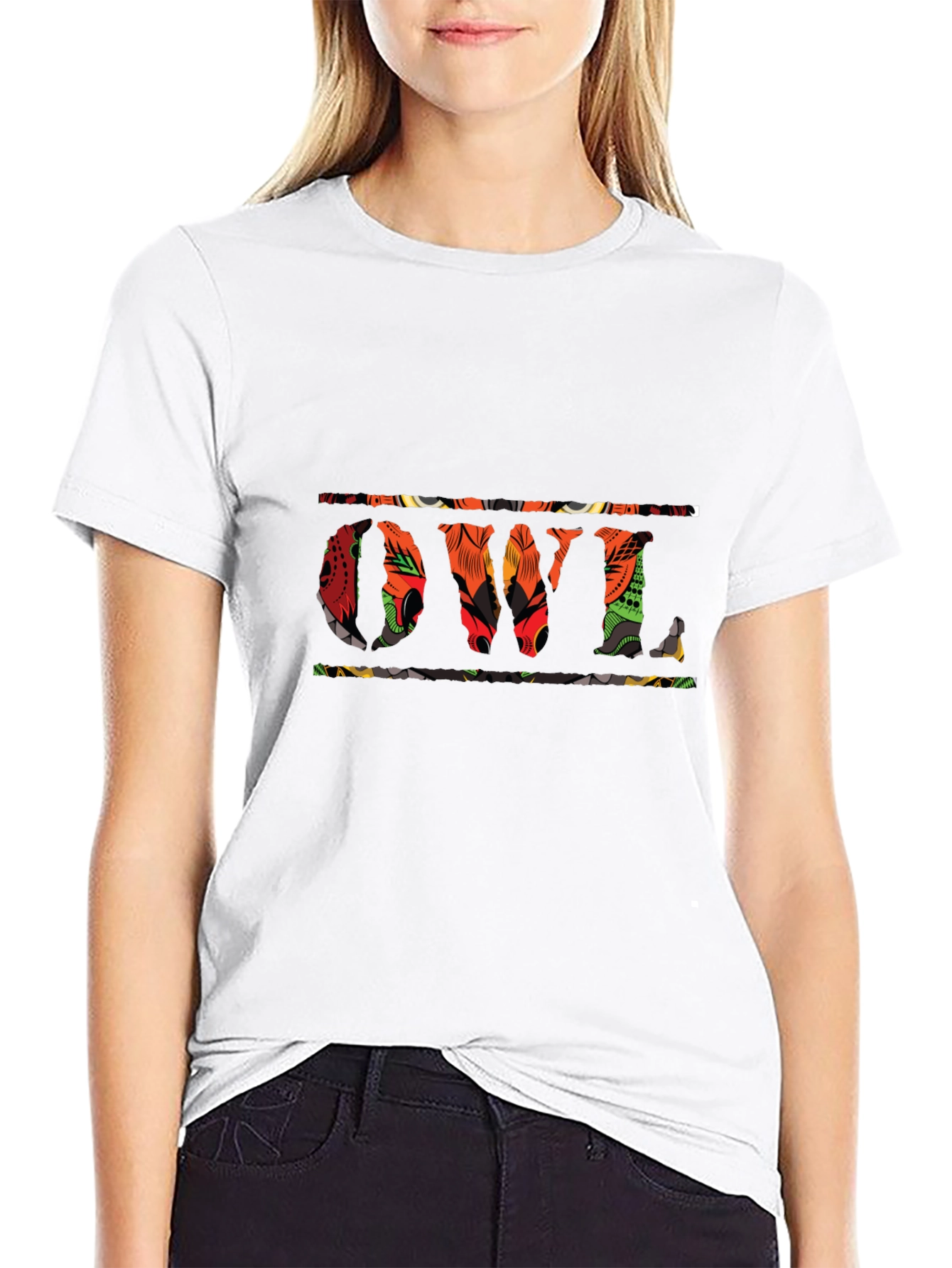 Owl Patterned Black T-Shirt