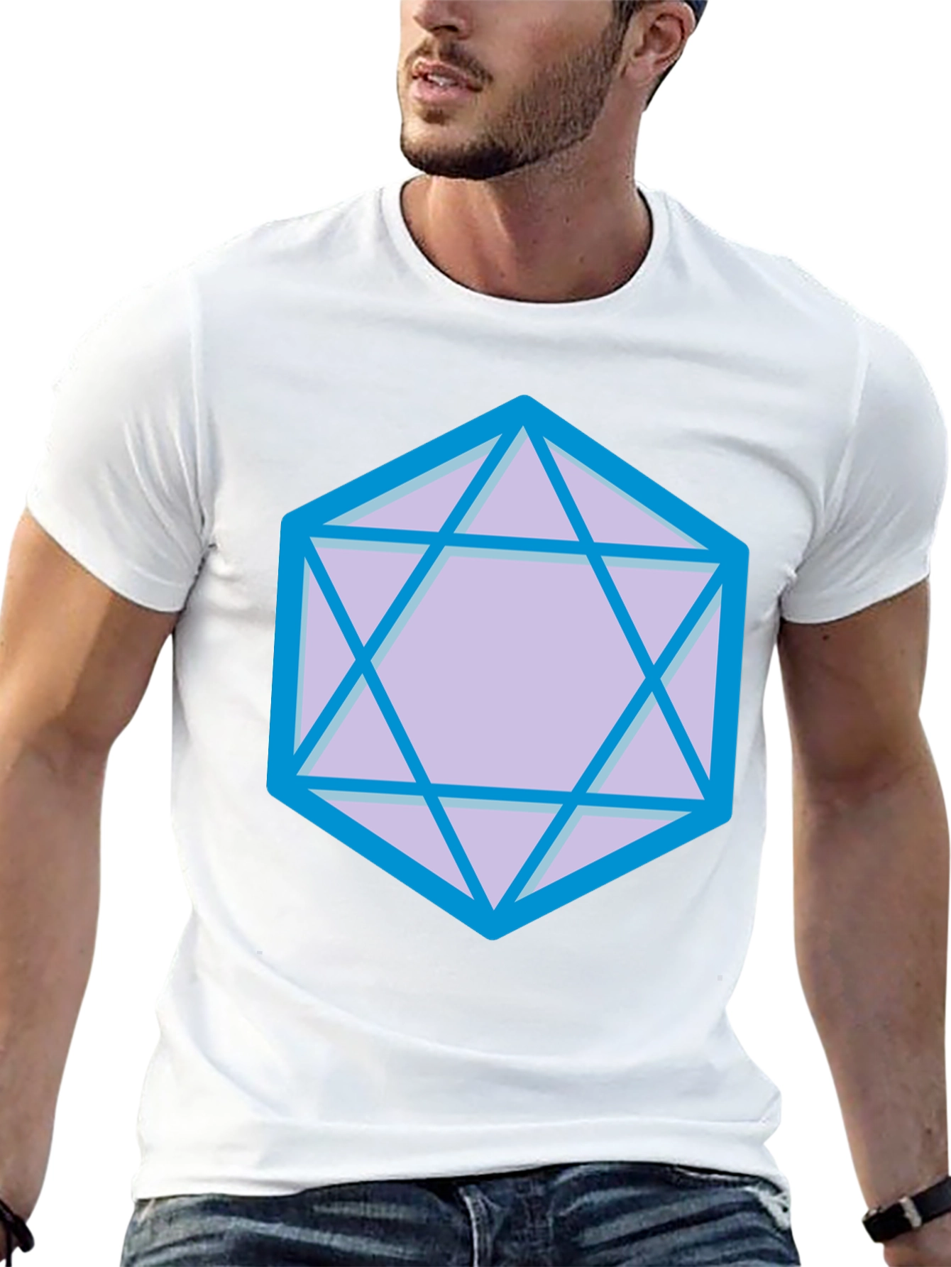 Geometric D20 Dice Graphic Tee - Black Cotton Blend