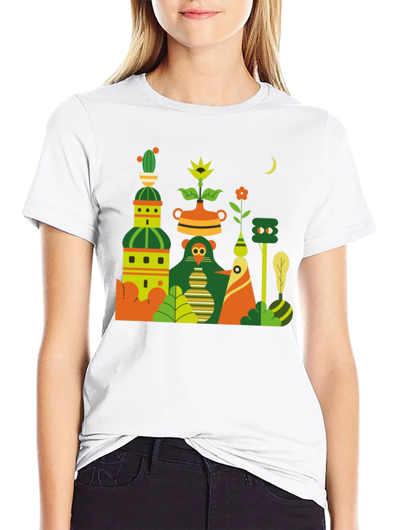 Black T-Shirt with Abstract Nature Graphic