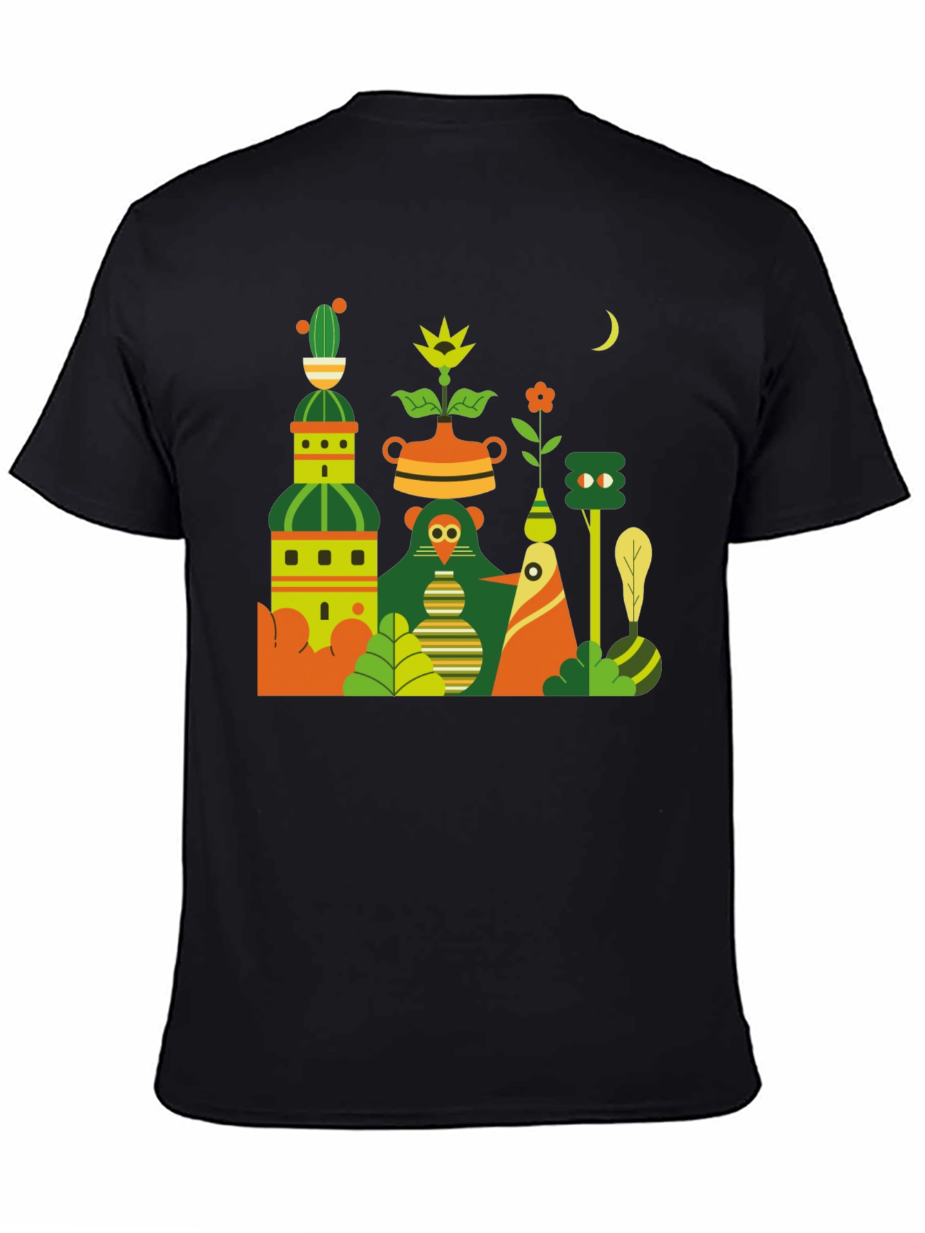Black T-Shirt with Abstract Nature Graphic