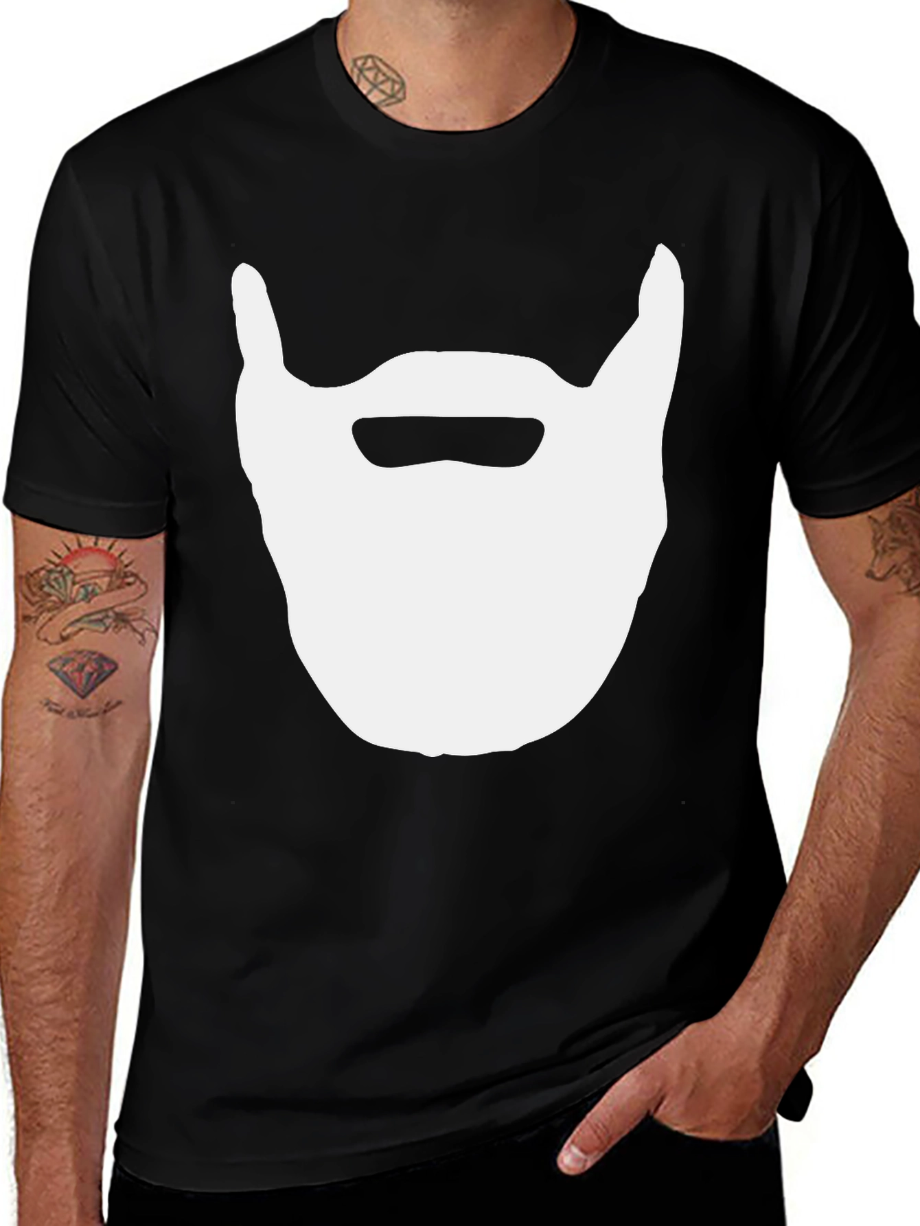 Beard Graphic Tee - Black Cotton Casual Top