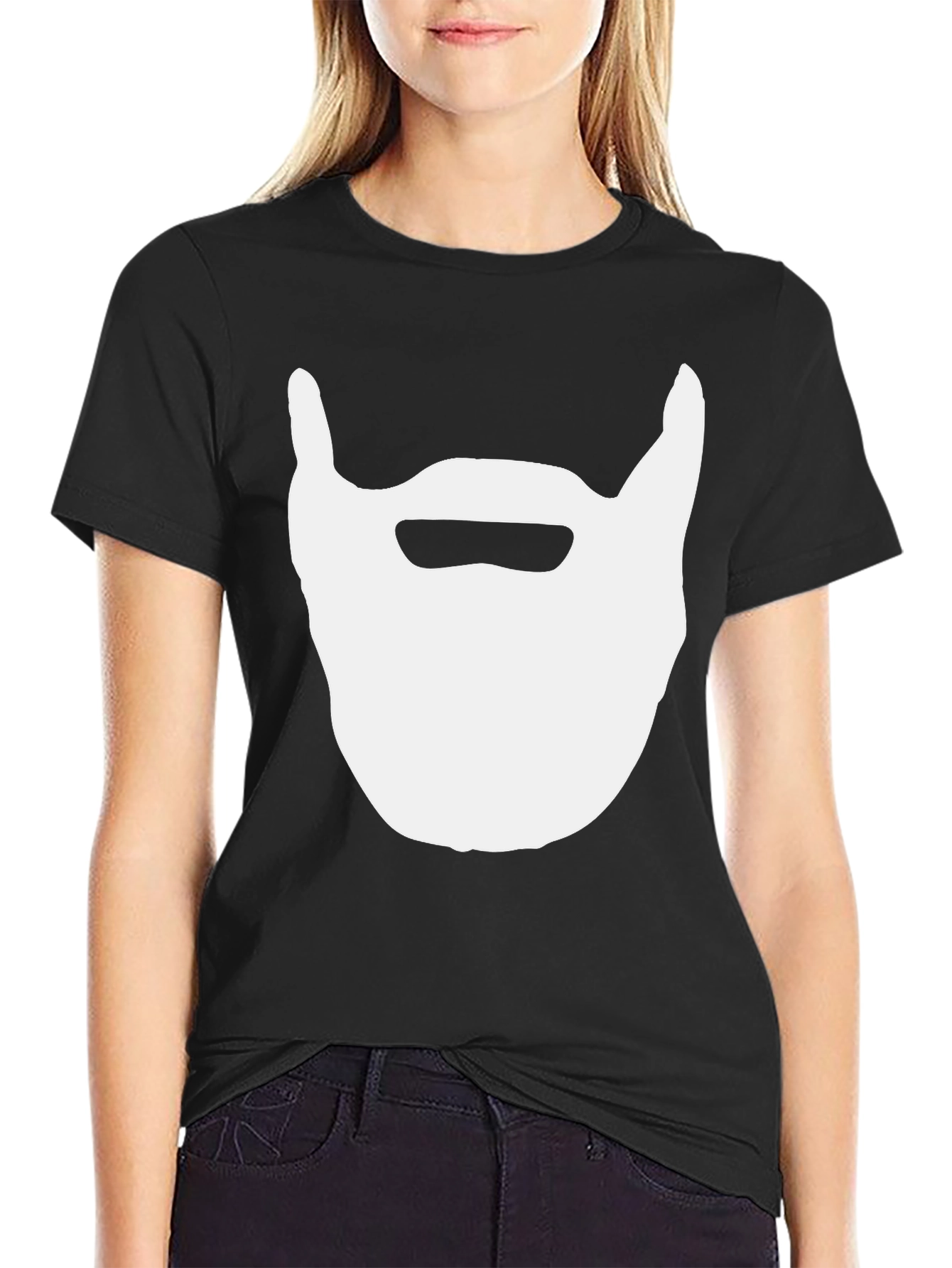 Beard Graphic Tee - Black Cotton Casual Top
