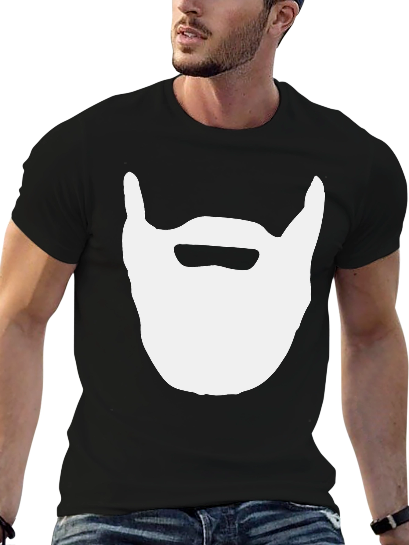 Beard Graphic Tee - Black Cotton Casual Top