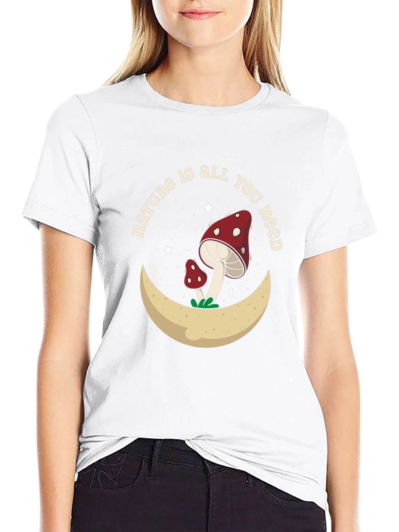 Nature Is All You Need Mushroom Moon Graphic Tee