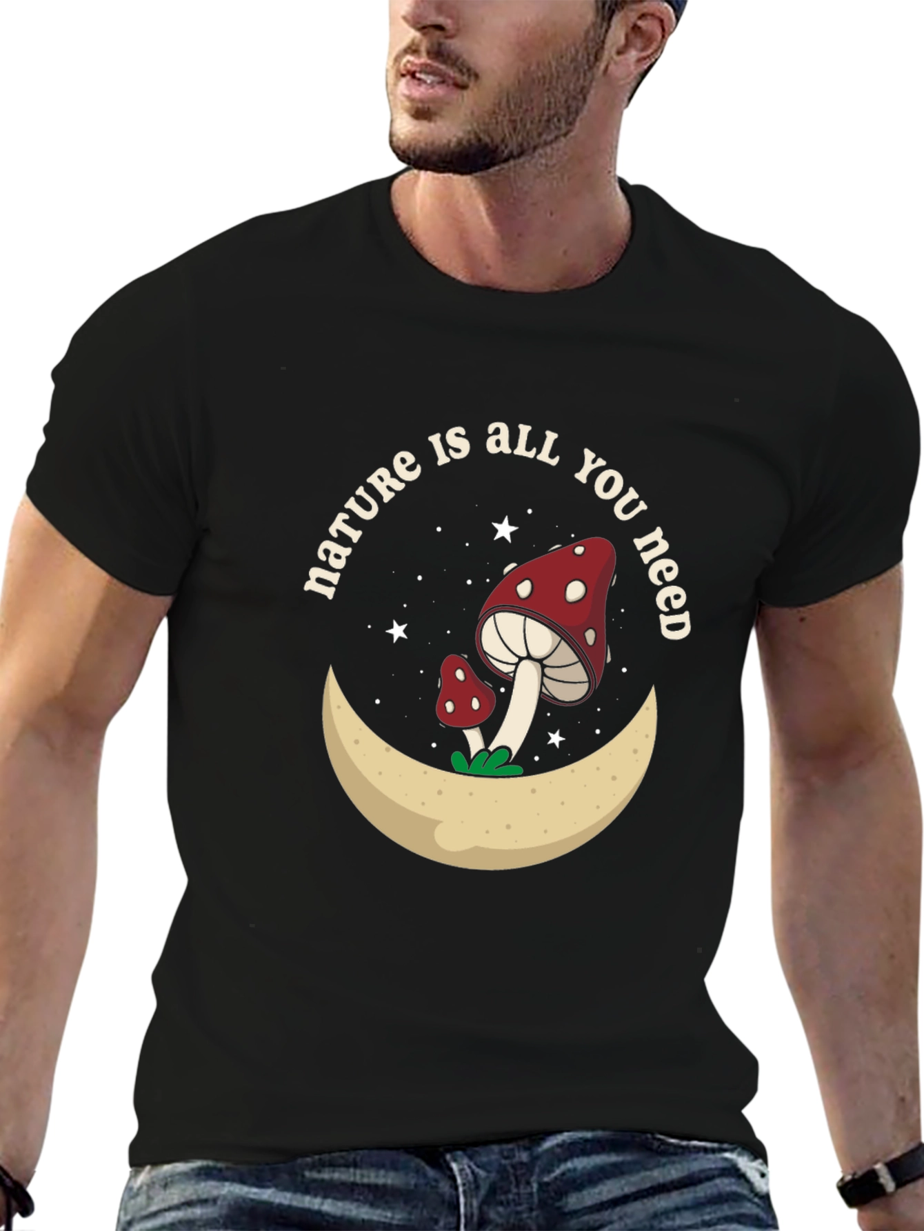 Nature Is All You Need Mushroom Moon Graphic Tee