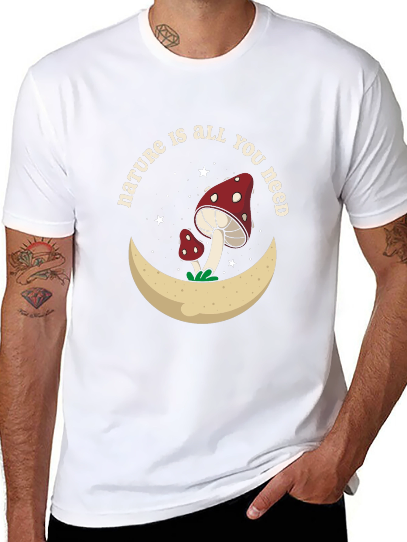 Nature Is All You Need Mushroom Moon Graphic Tee