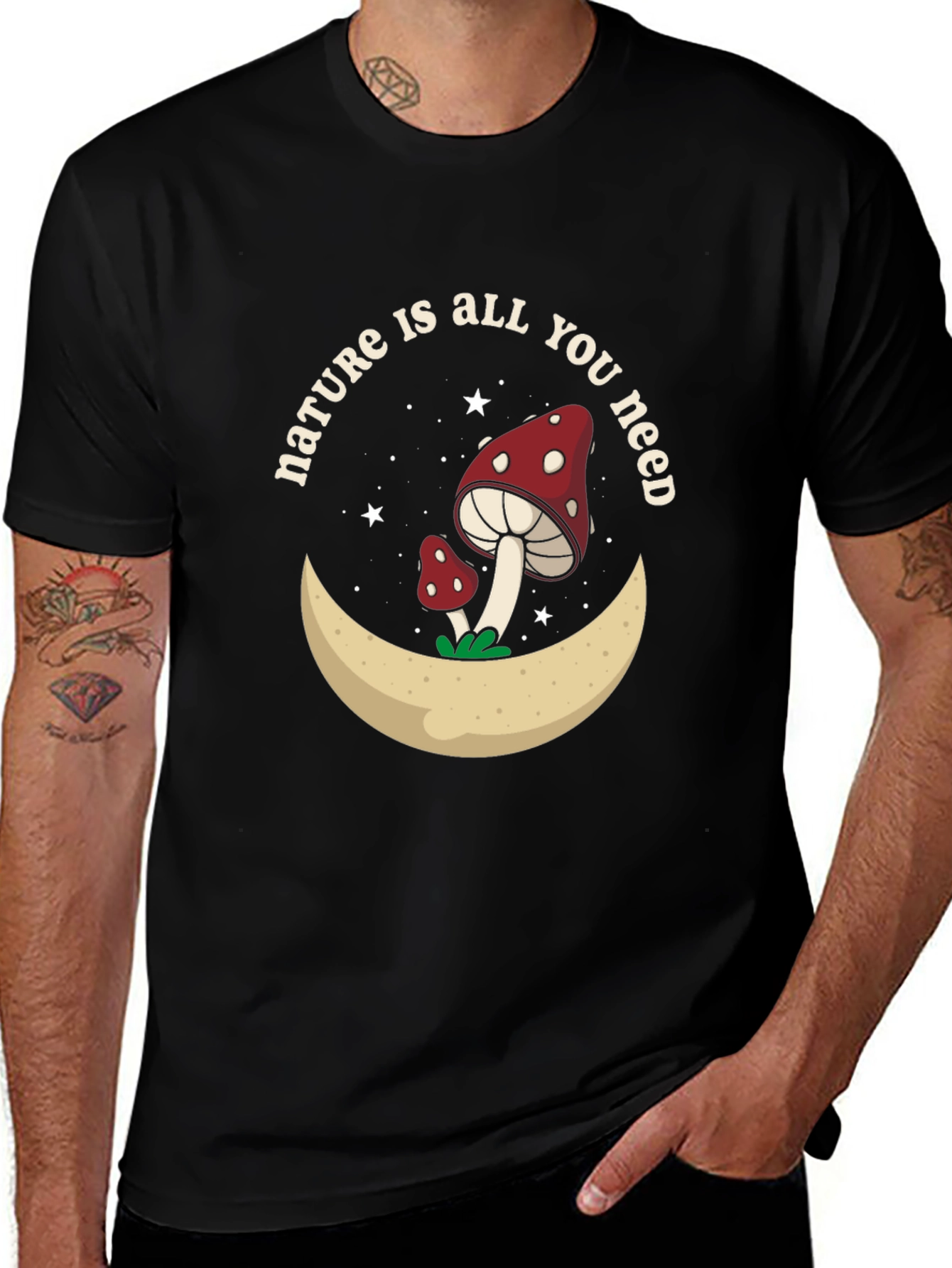 Nature Is All You Need Mushroom Moon Graphic Tee