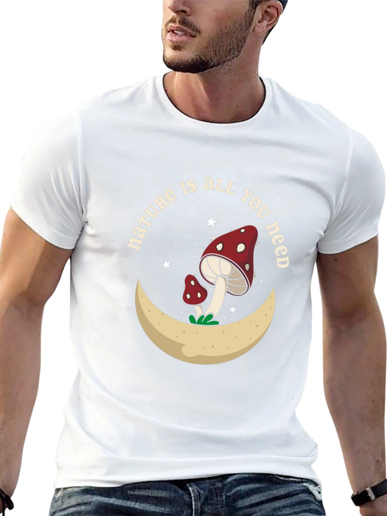 Nature Is All You Need Mushroom Moon Graphic Tee