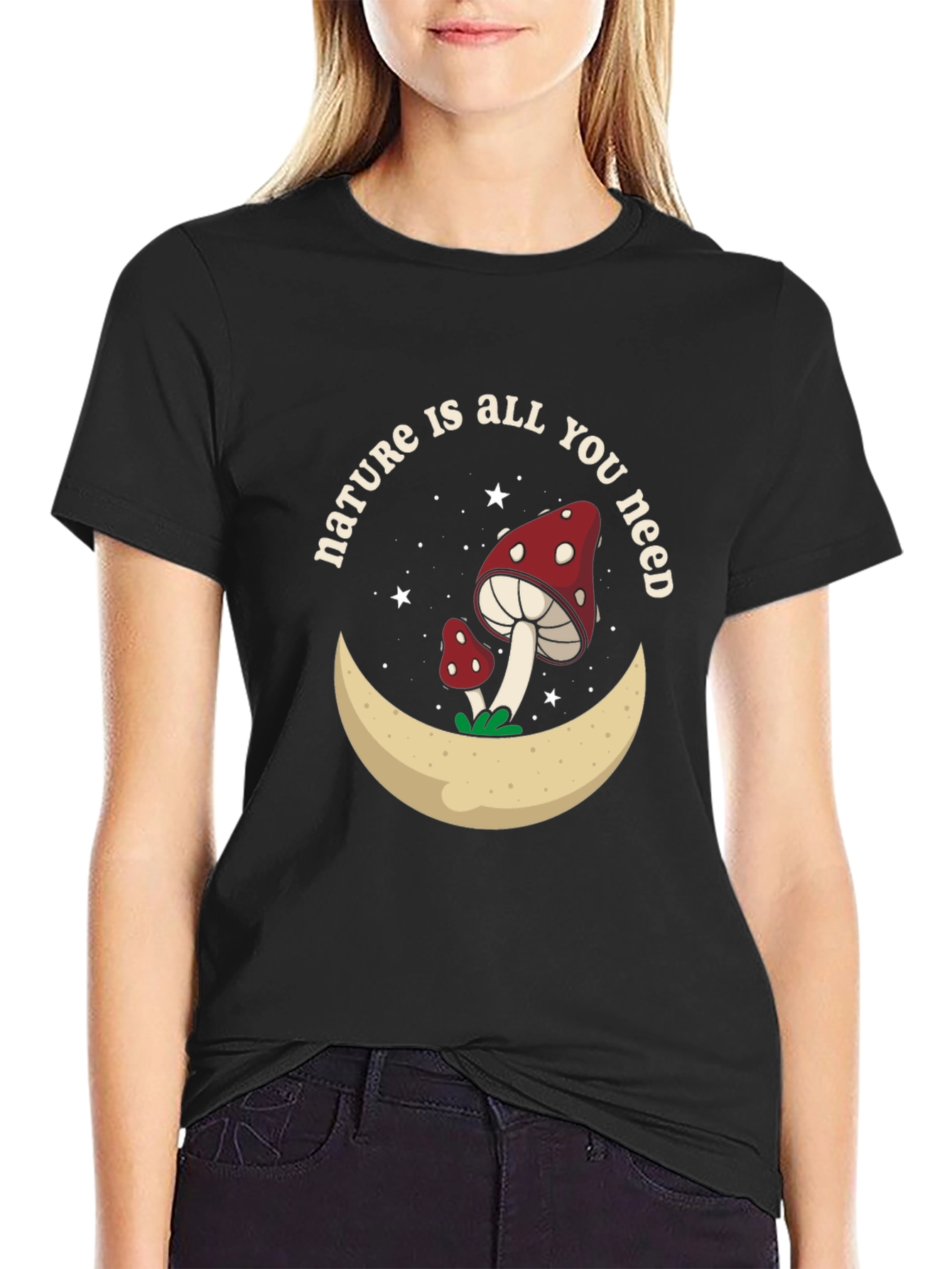 Nature Is All You Need Mushroom Moon Graphic Tee