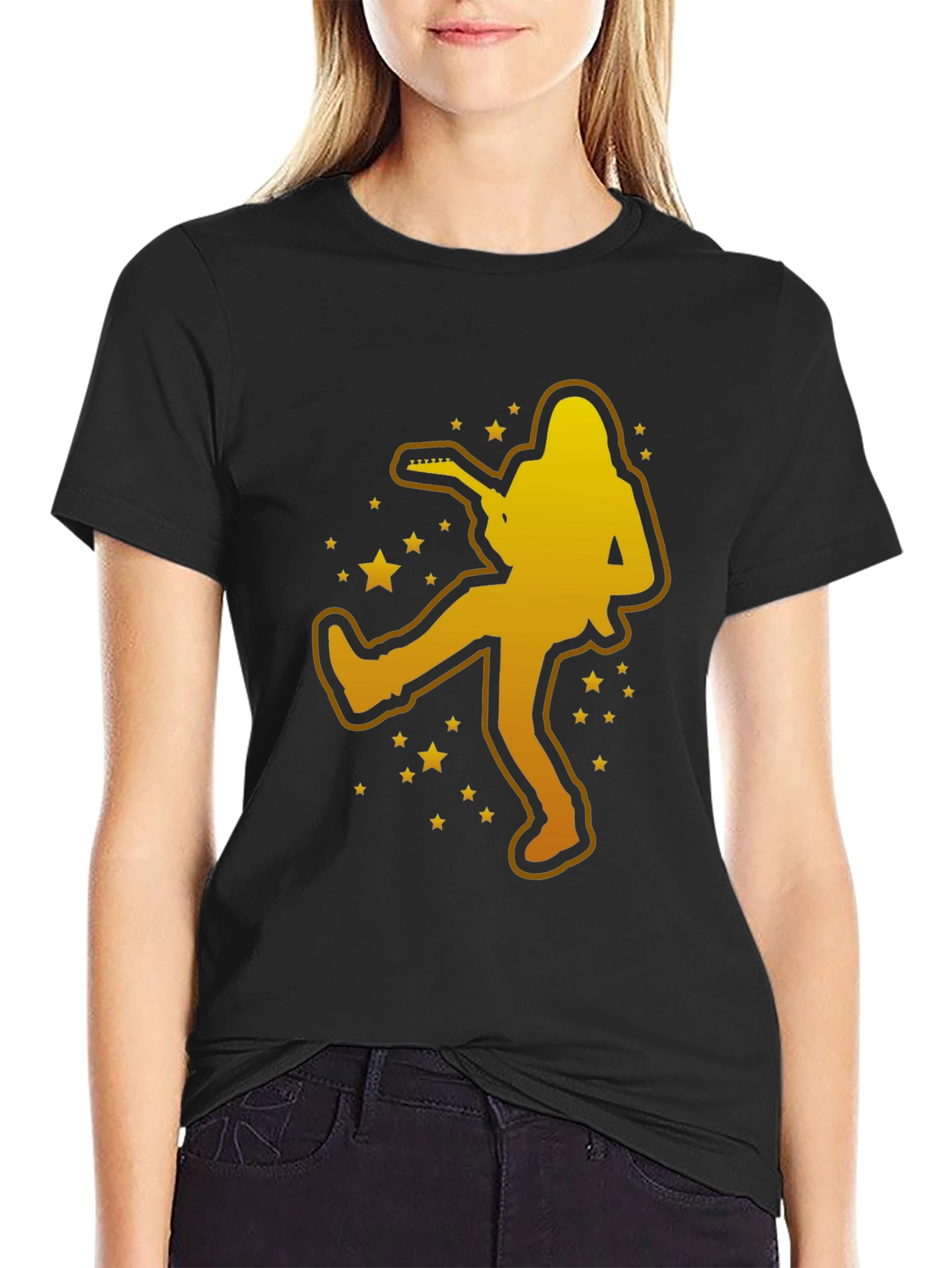 Rockstar Graphic Tee - Gold Silhouette Guitar Player