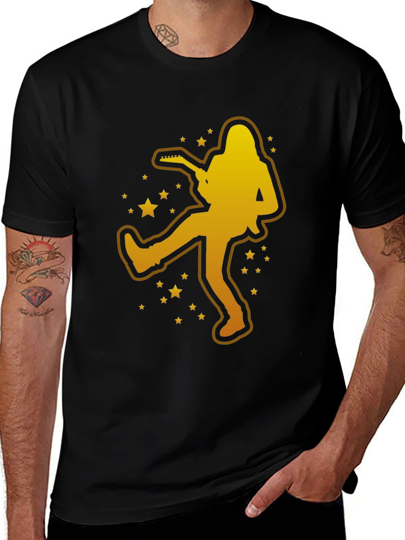 Rockstar Graphic Tee - Gold Silhouette Guitar Player