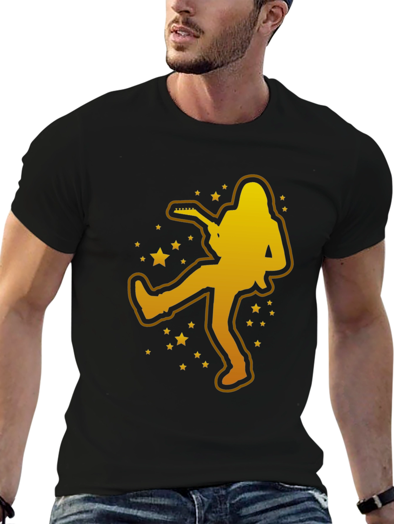 Rockstar Graphic Tee - Gold Silhouette Guitar Player