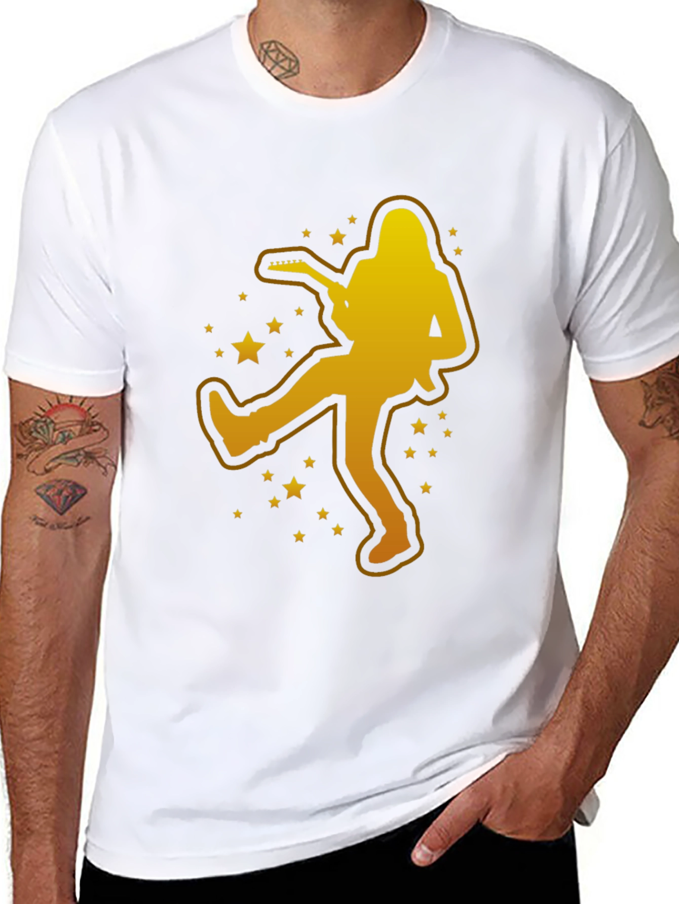 Rockstar Graphic Tee - Gold Silhouette Guitar Player