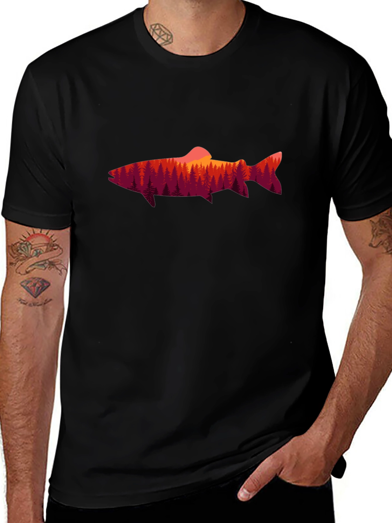 Nature Fish Graphic T-Shirt - Black Cotton Tee