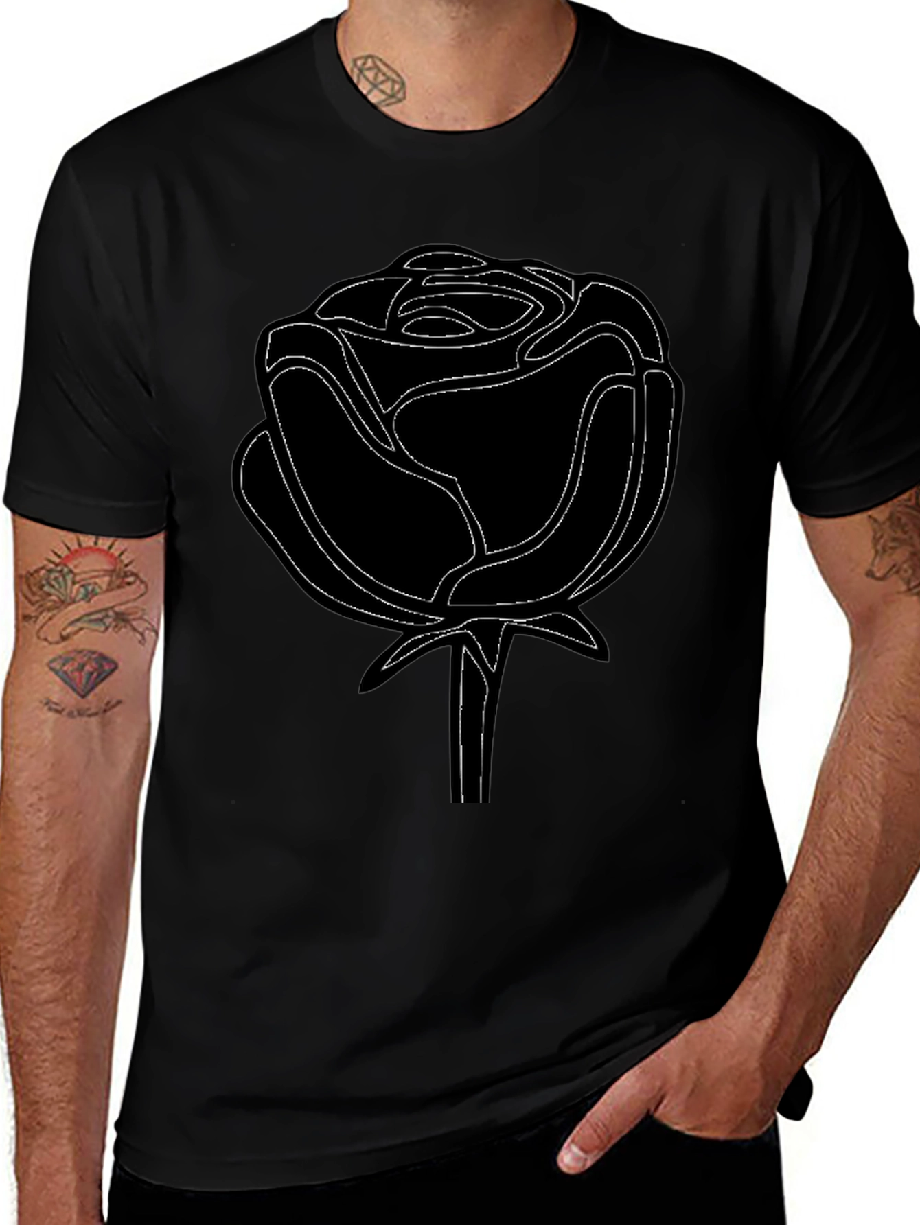 Black Rose Outline Graphic Tee