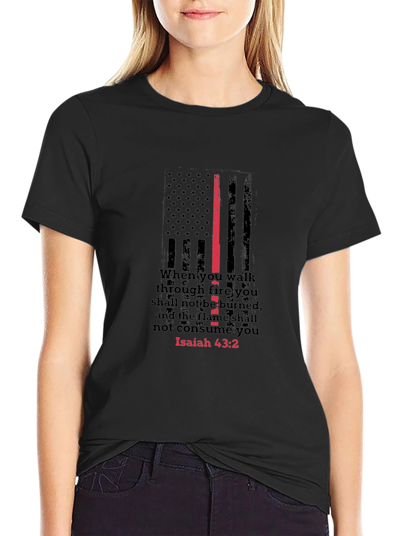 Isaiah 43:2 Thin Red Line Firefighter T-Shirt