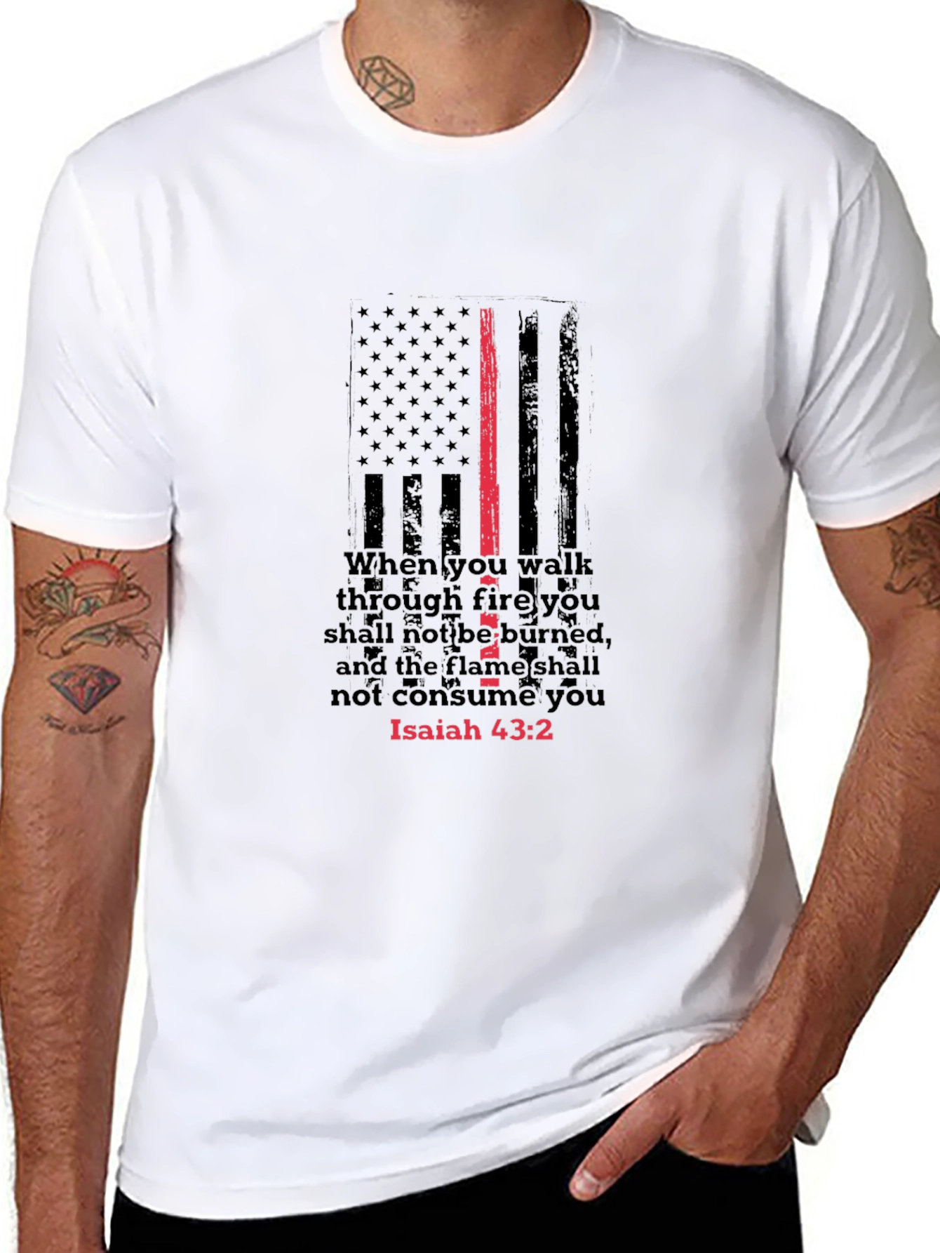 Isaiah 43:2 Thin Red Line Firefighter T-Shirt