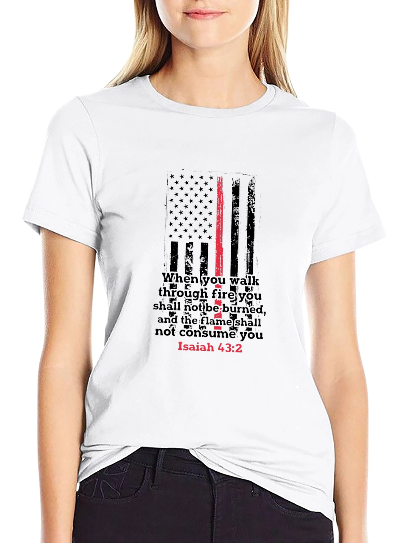 Isaiah 43:2 Thin Red Line Firefighter T-Shirt