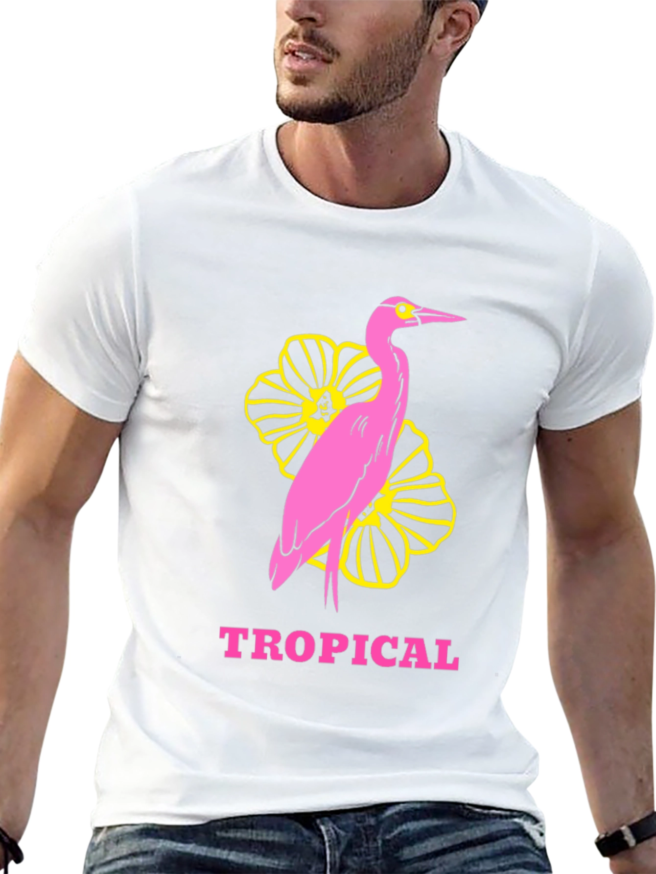 Tropical Heron Graphic Tee - Black