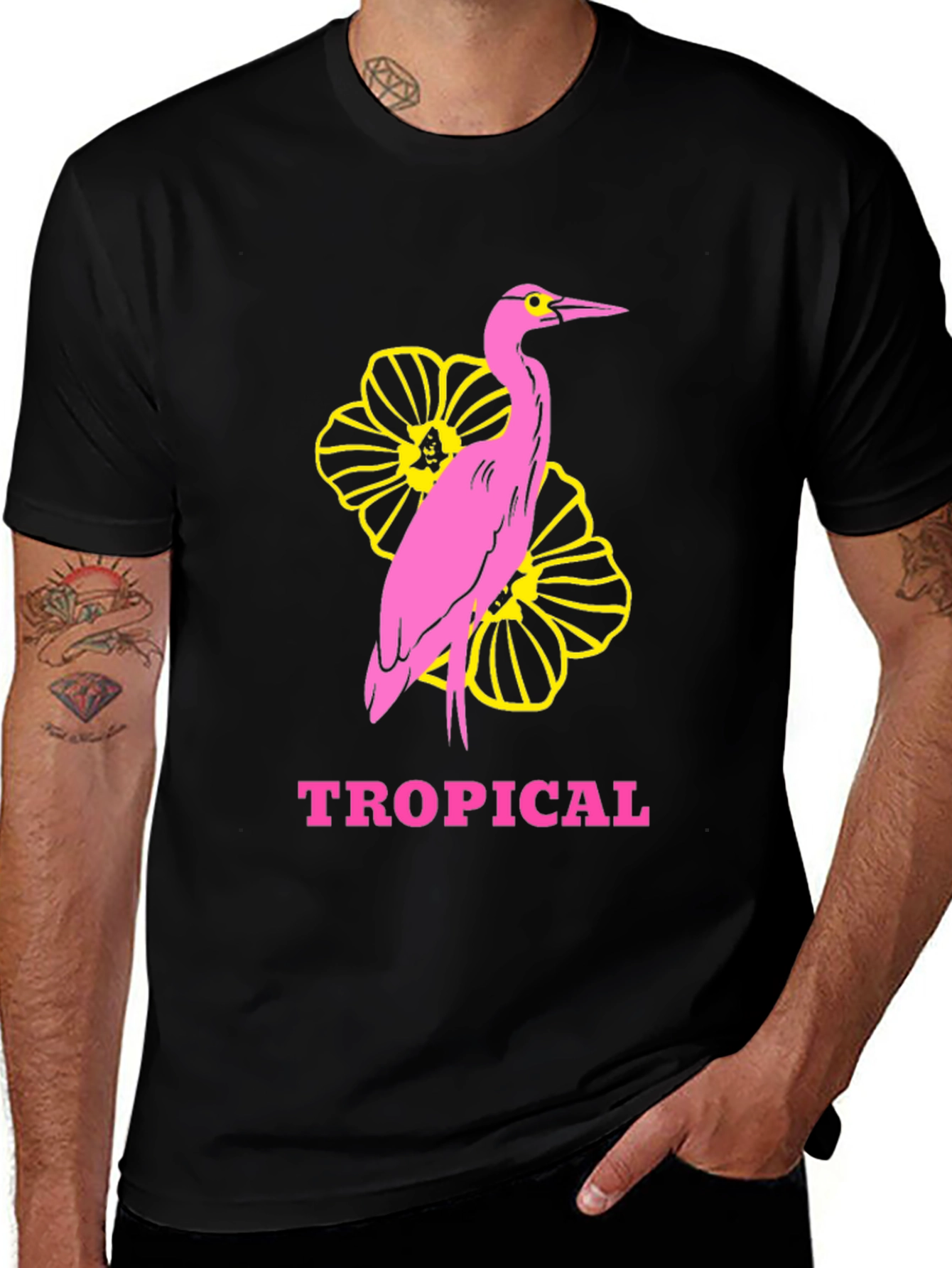 Tropical Heron Graphic Tee - Black