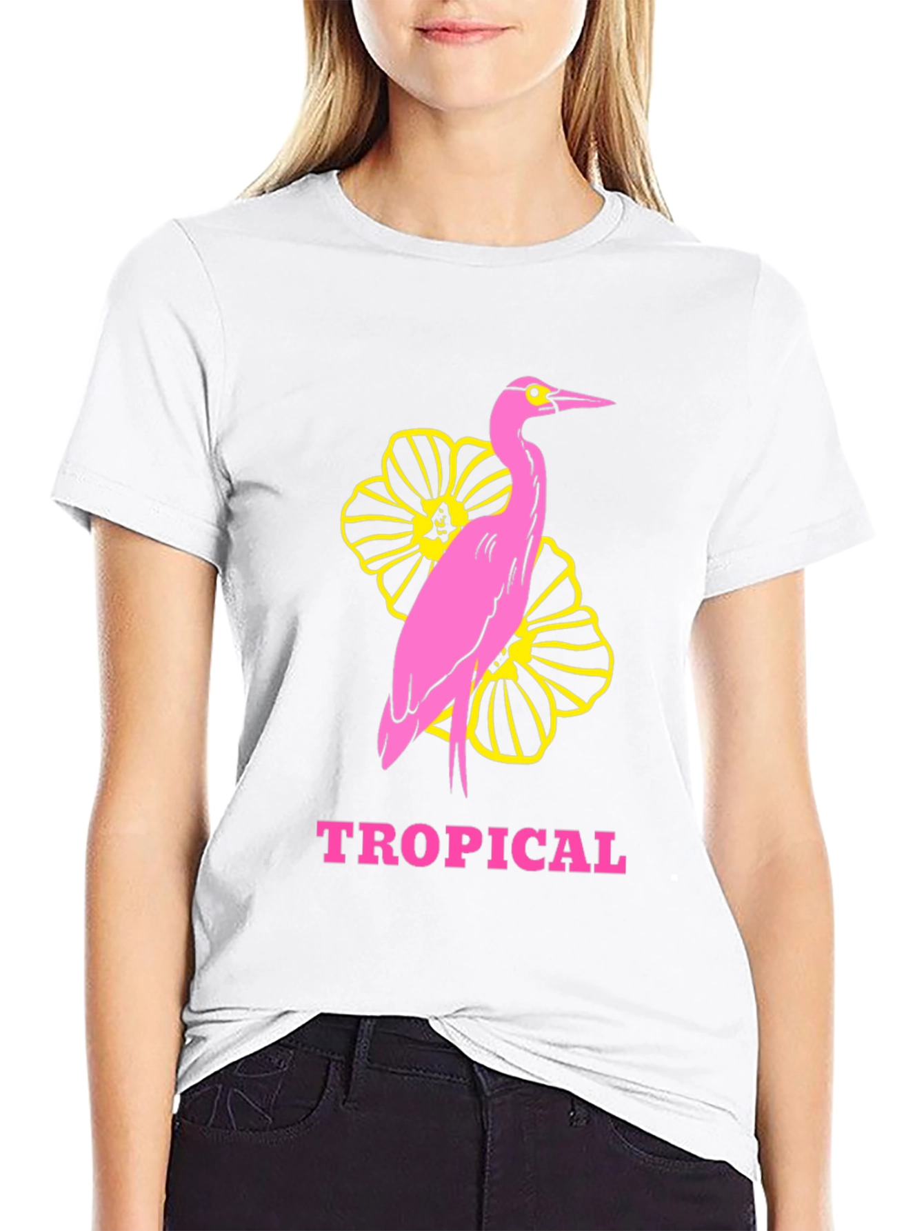 Tropical Heron Graphic Tee - Black