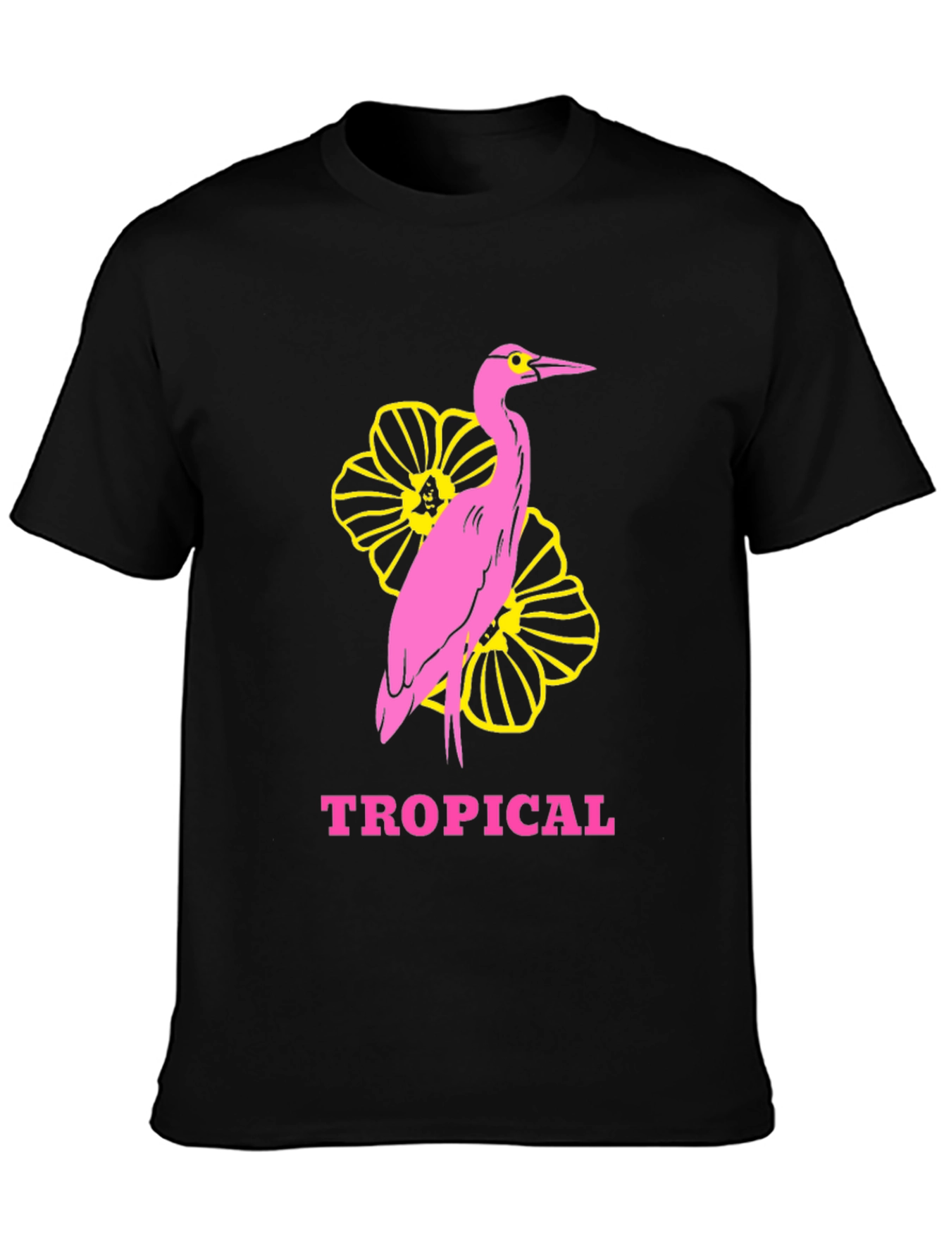 Tropical Heron Graphic Tee - Black