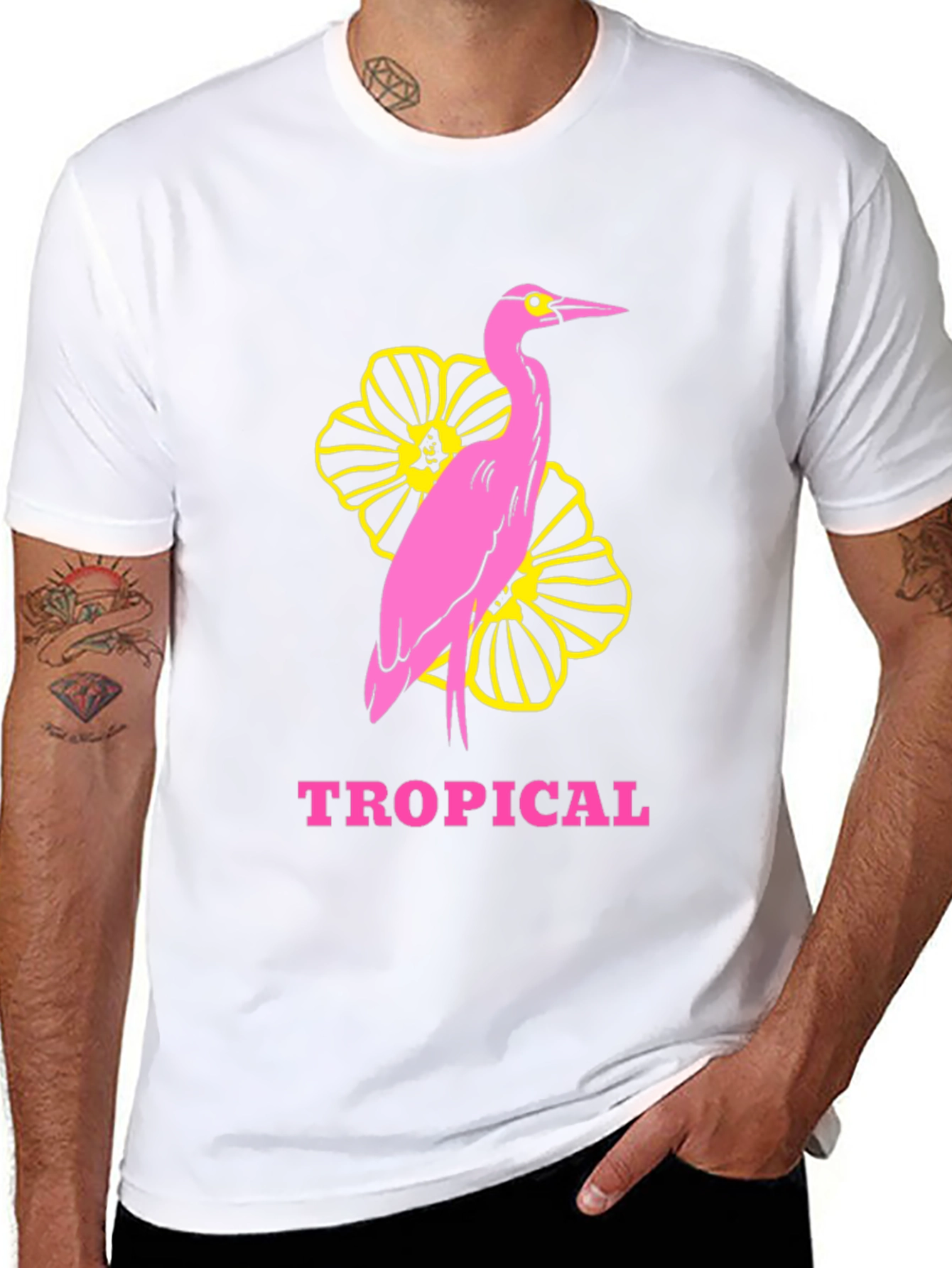 Tropical Heron Graphic Tee - Black