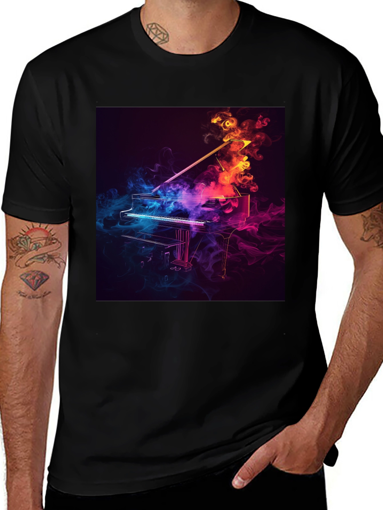Piano Smoke Design Black T-Shirt
