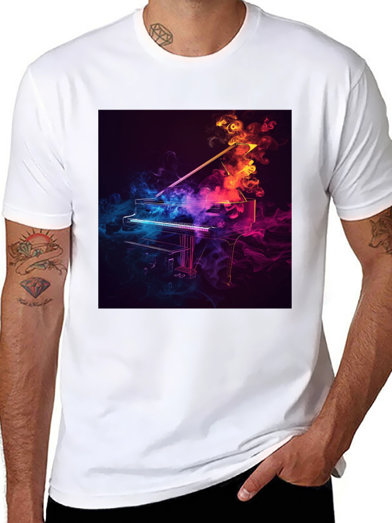 Piano Smoke Design Black T-Shirt