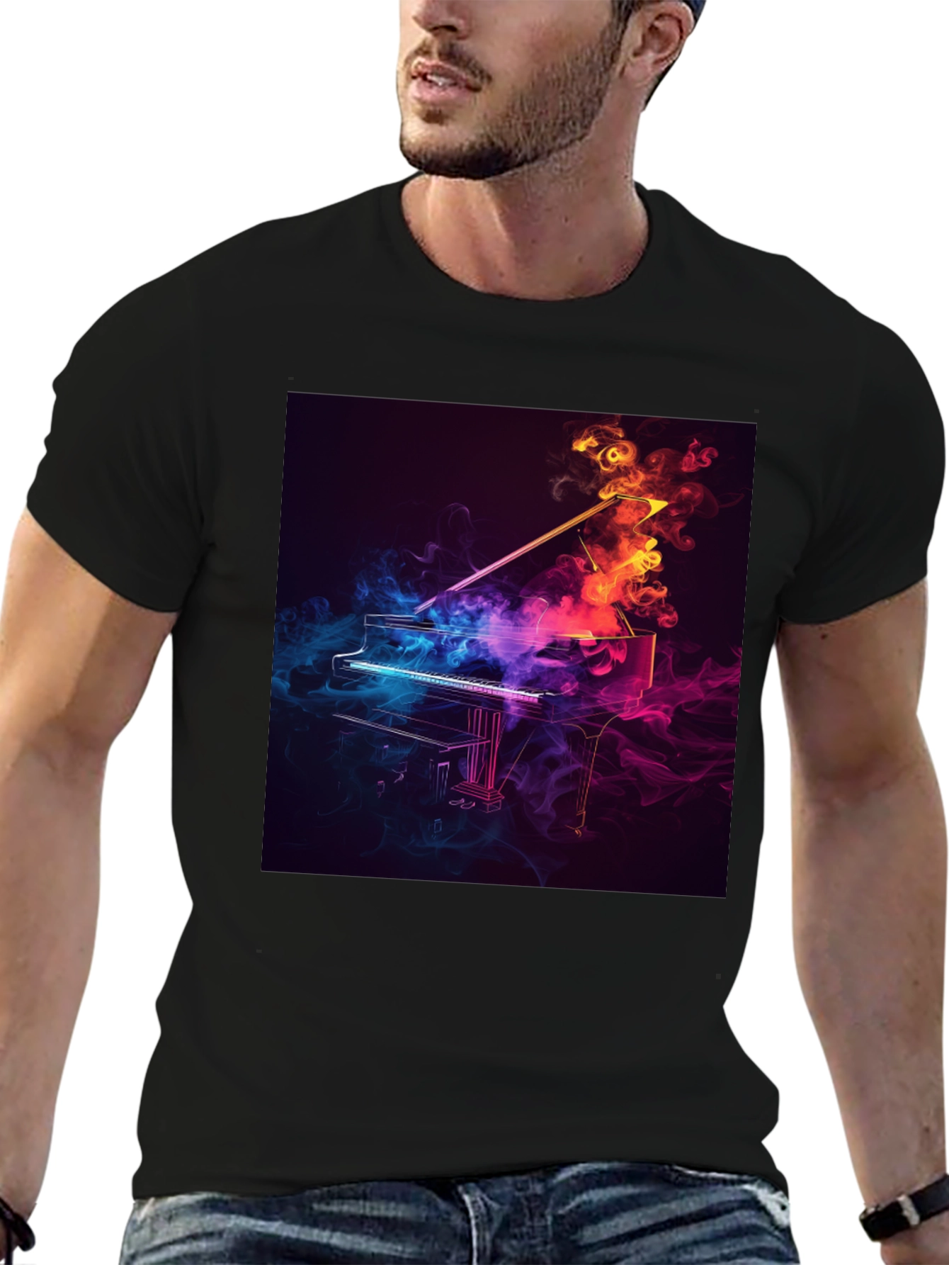 Piano Smoke Design Black T-Shirt