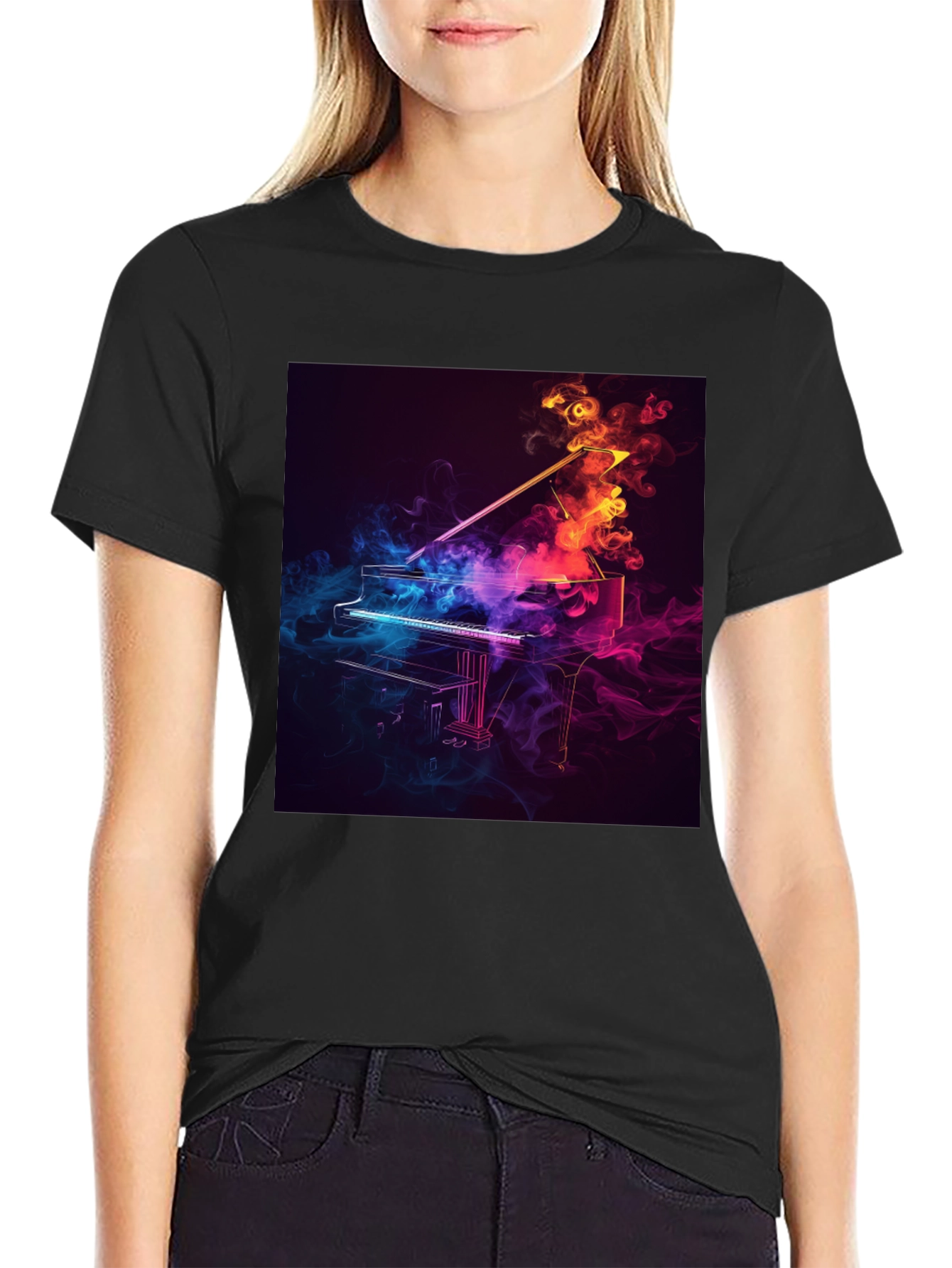 Piano Smoke Design Black T-Shirt