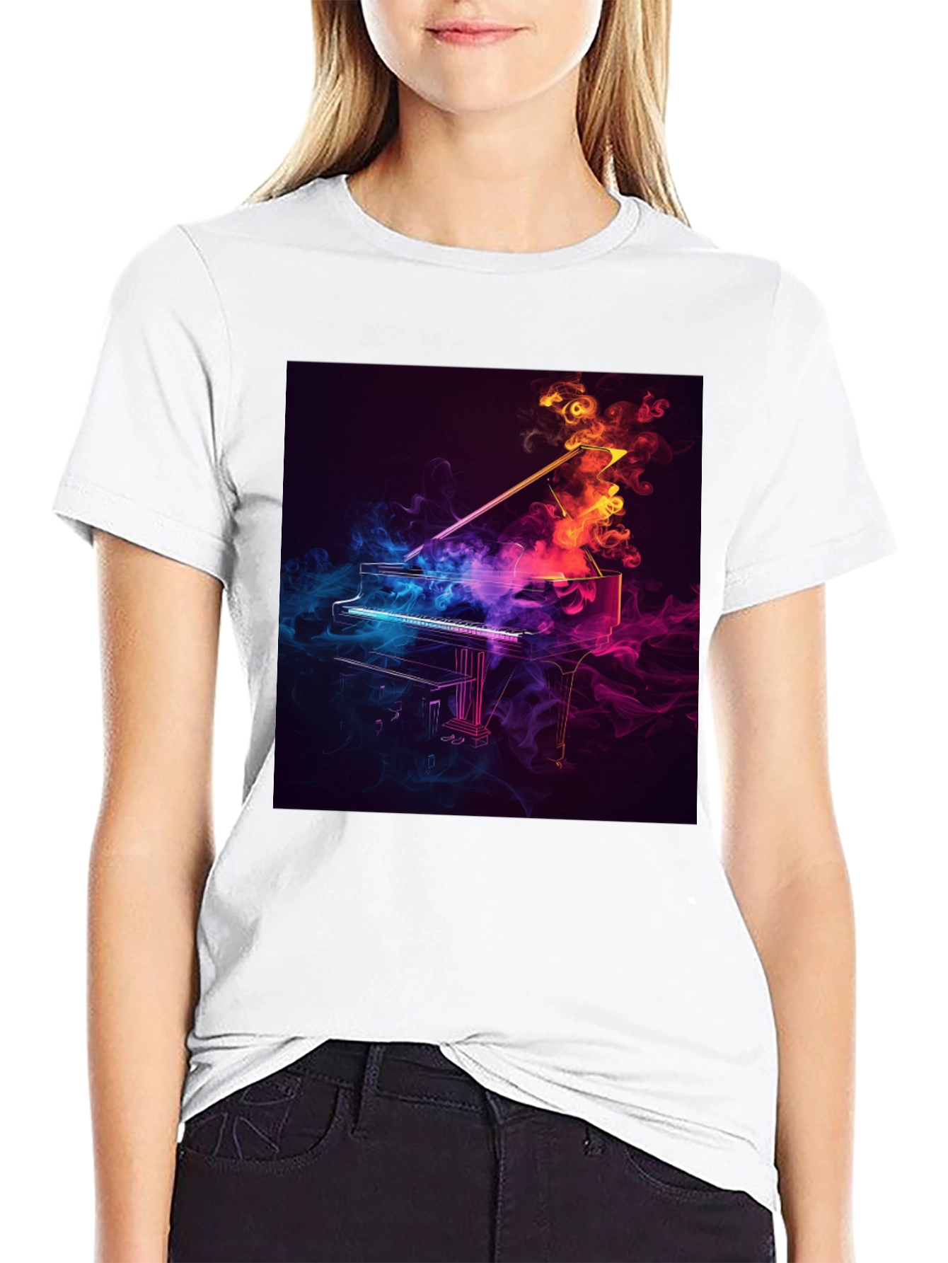 Piano Smoke Design Black T-Shirt