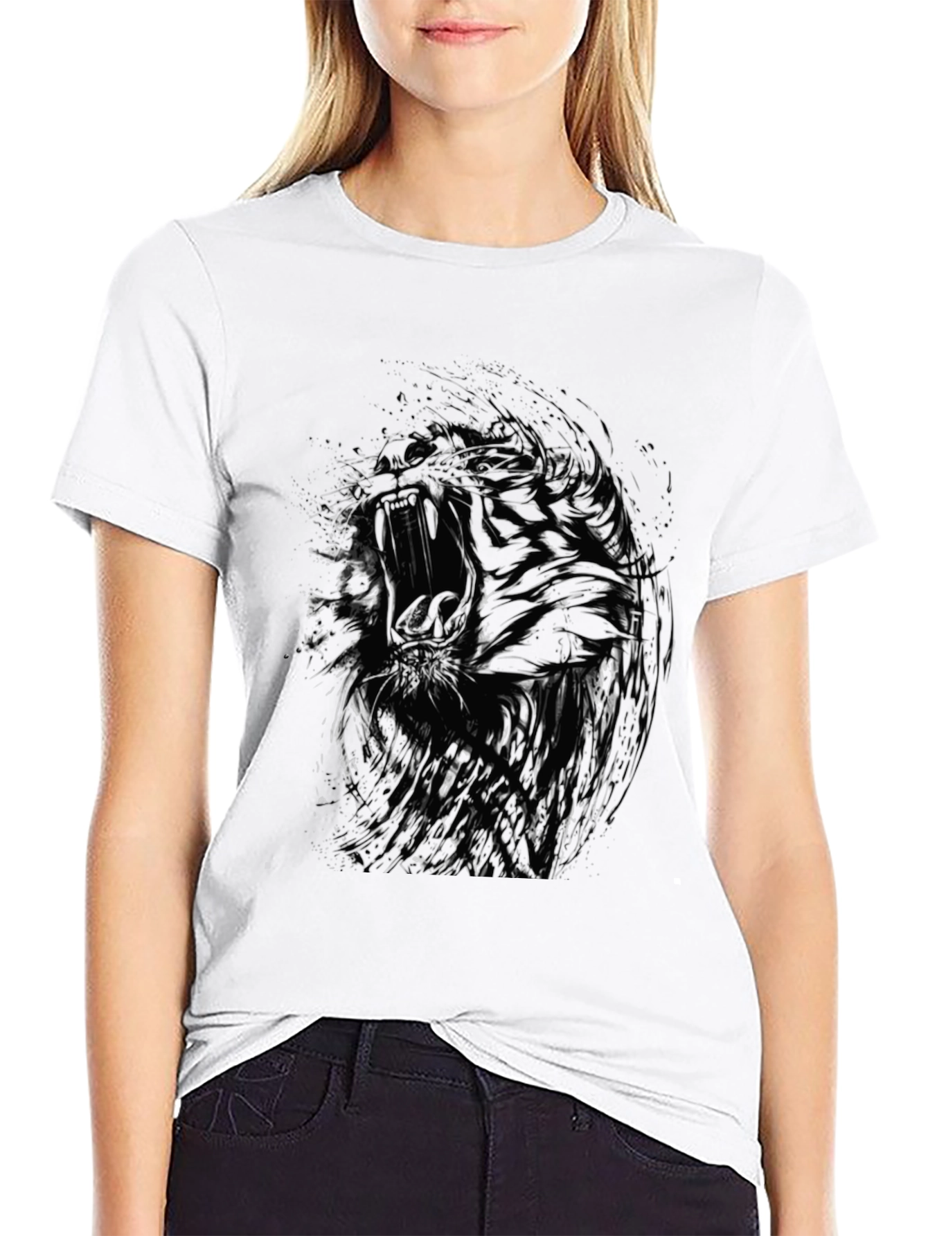 Abstract Tiger Graphic Print Crew Neck T-Shirt