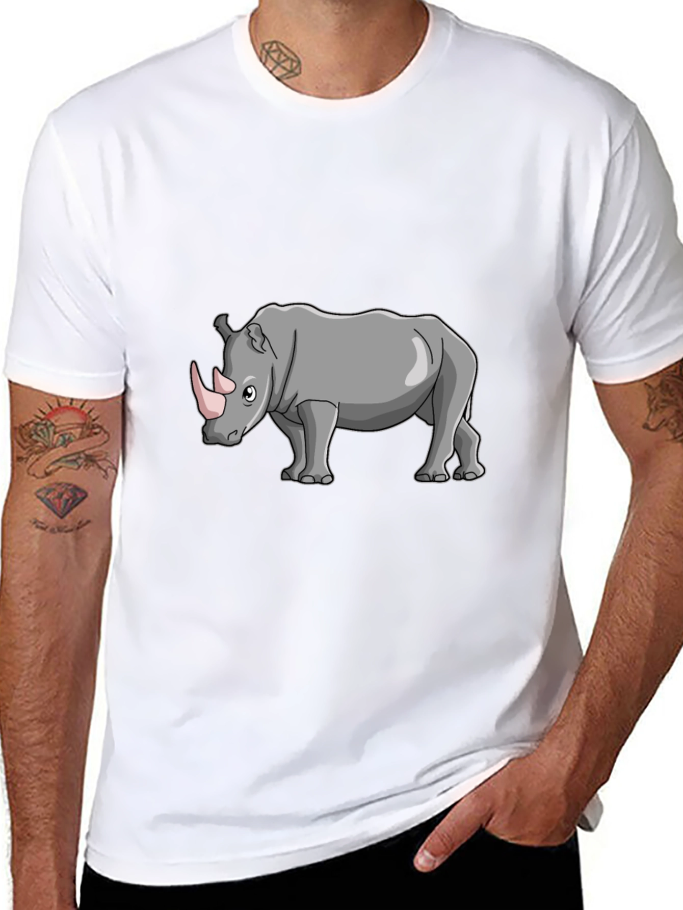 Cartoon Rhino Graphic T-Shirt