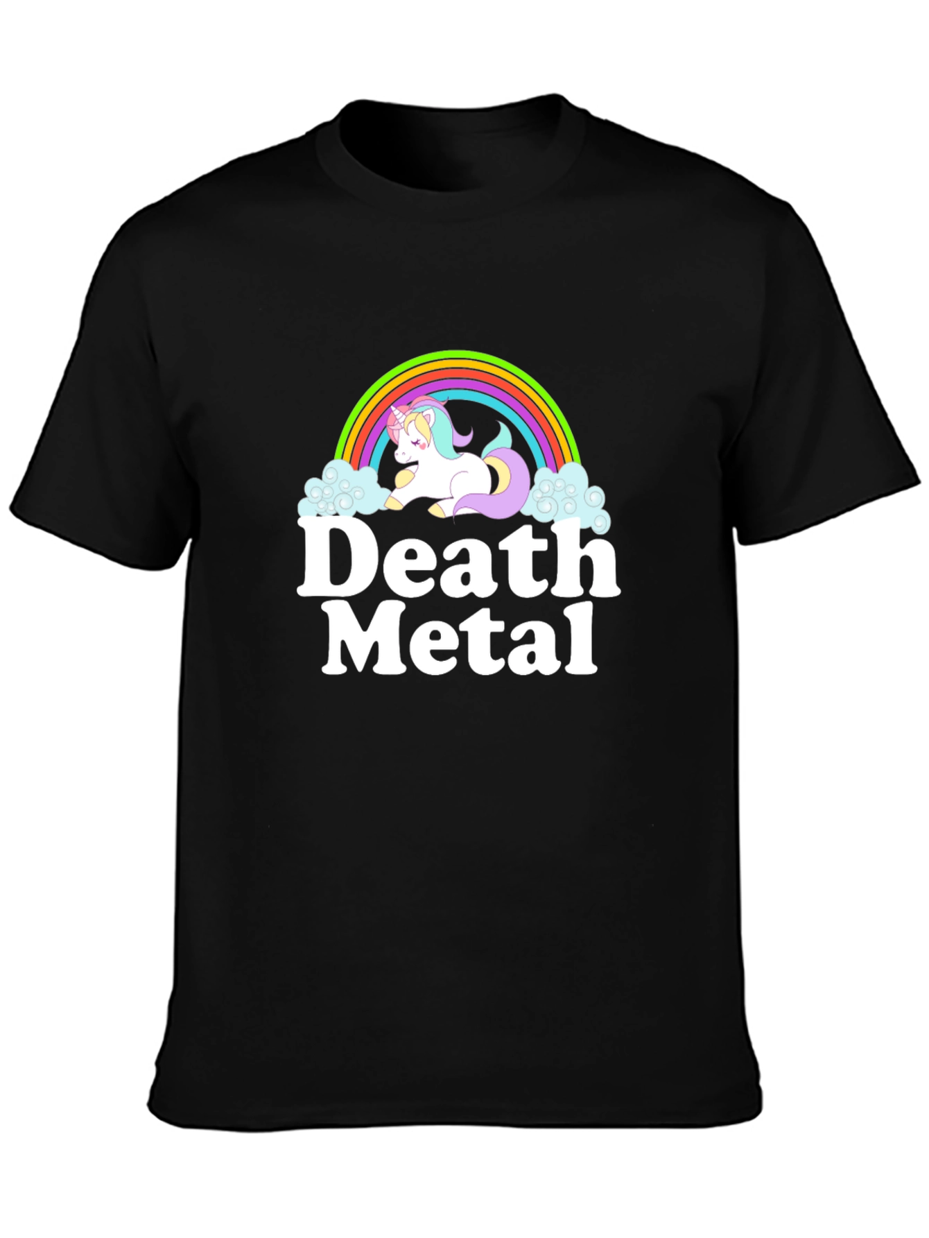 Death Metal Unicorn Rainbow Black T-Shirt