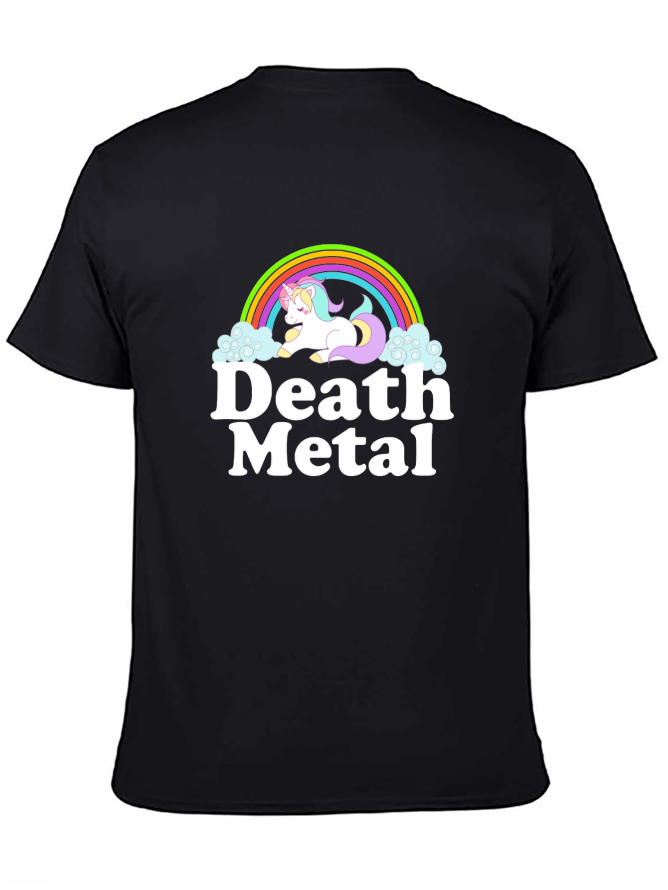 Death Metal Unicorn Rainbow Black T-Shirt