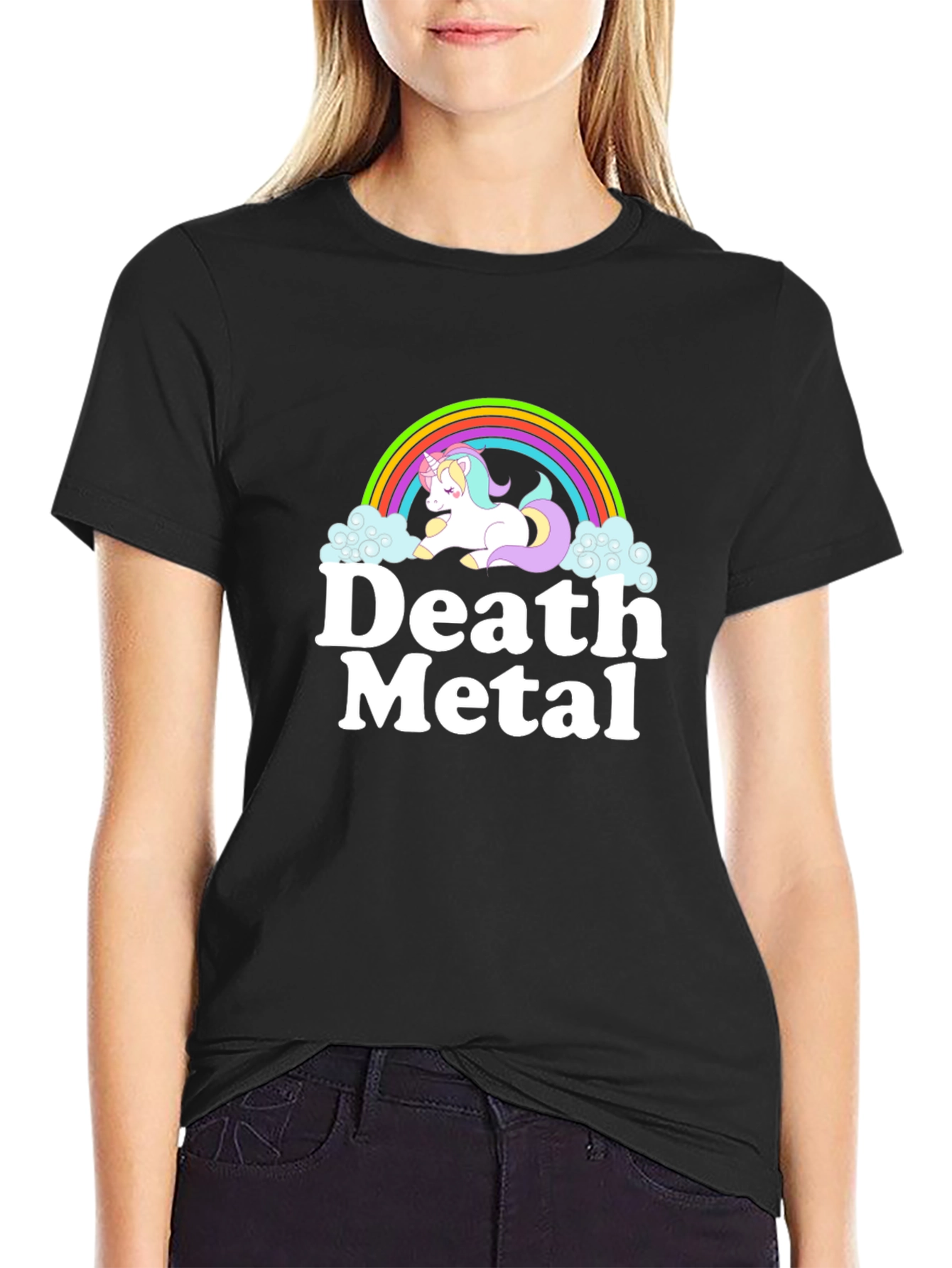 Death Metal Unicorn Rainbow Black T-Shirt