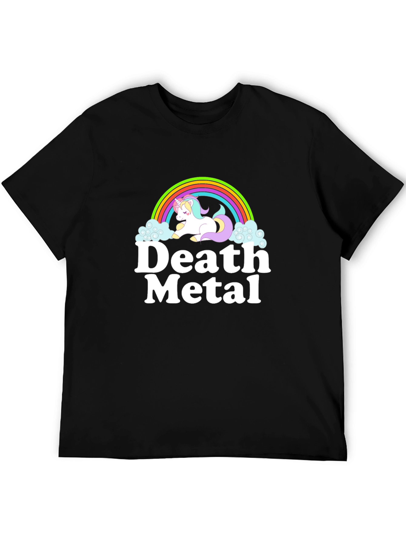 Death Metal Unicorn Rainbow Black T-Shirt