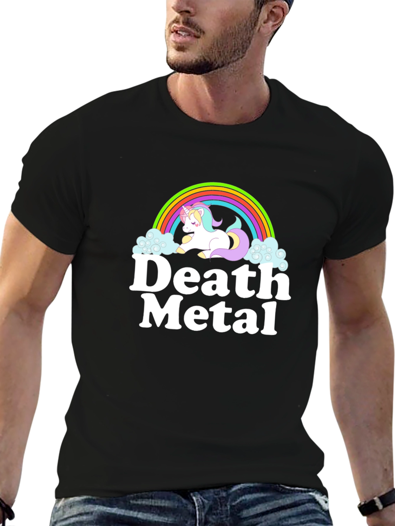 Death Metal Unicorn Rainbow Black T-Shirt