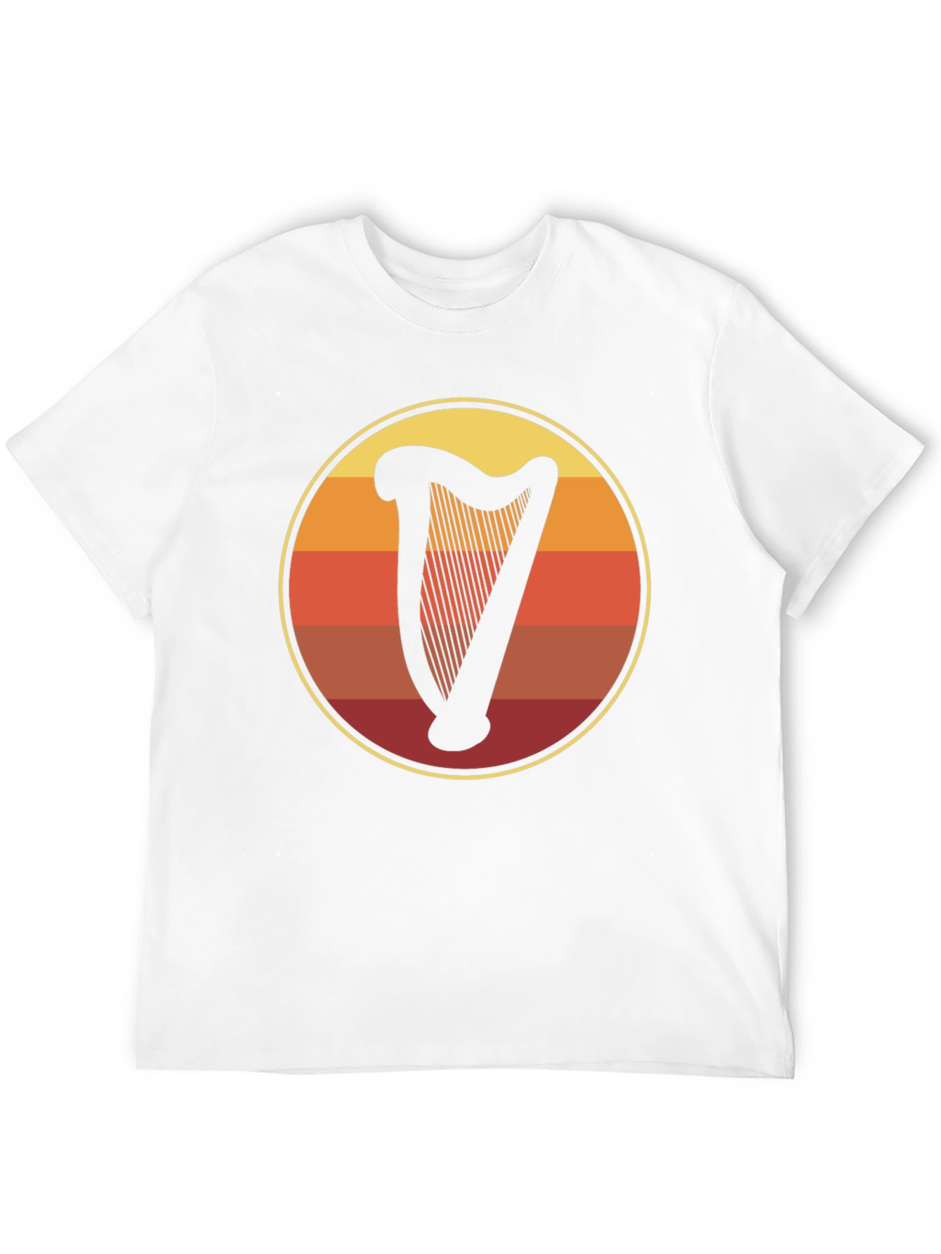Retro Harp Circle Graphic Tee - Black Cotton T-Shirt