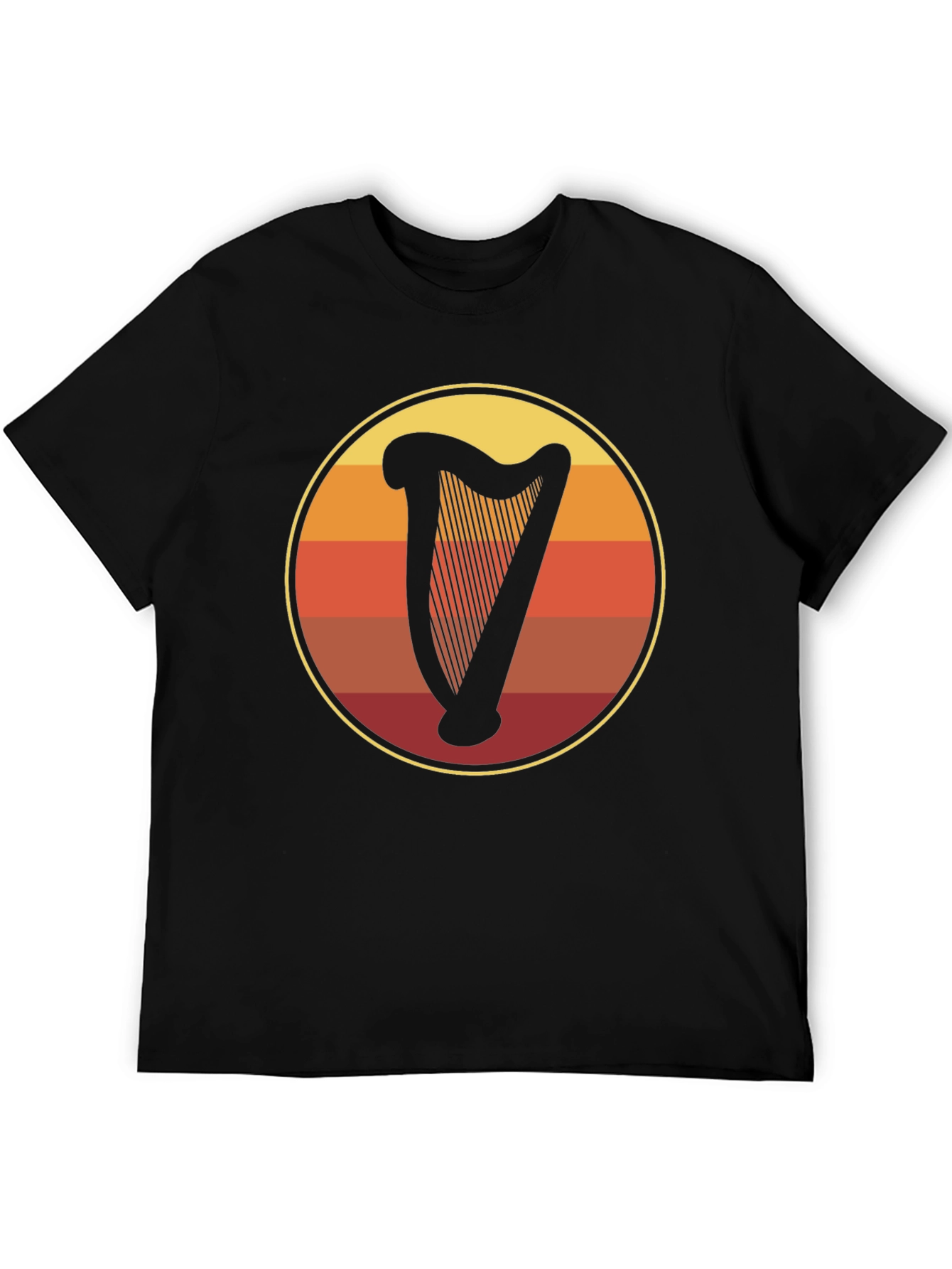 Retro Harp Circle Graphic Tee - Black Cotton T-Shirt