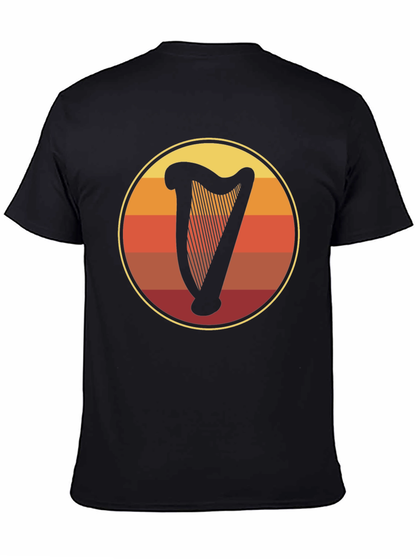 Retro Harp Circle Graphic Tee - Black Cotton T-Shirt