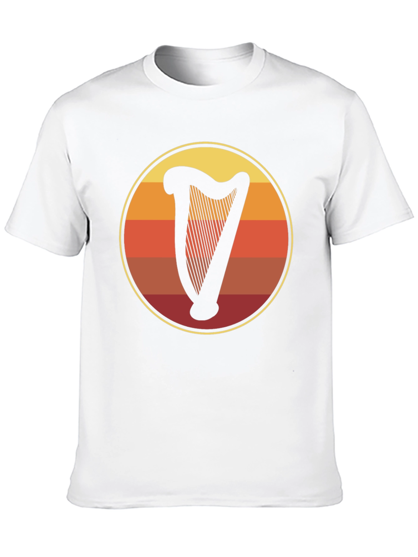 Retro Harp Circle Graphic Tee - Black Cotton T-Shirt