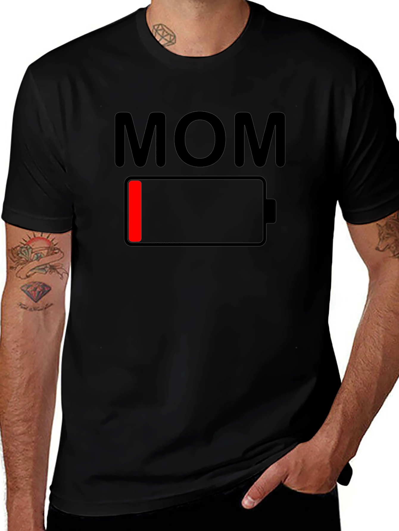 Mom Low Battery Graphic Tee - Black Cotton T-Shirt