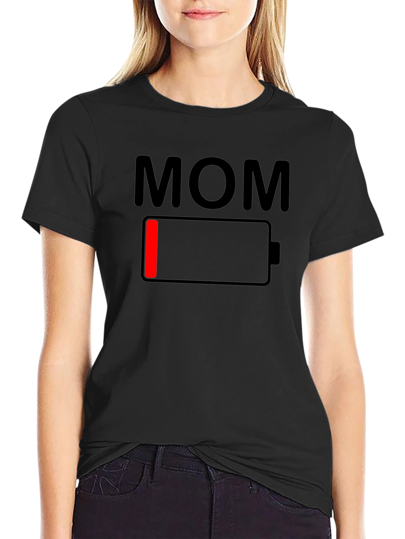 Mom Low Battery Graphic Tee - Black Cotton T-Shirt